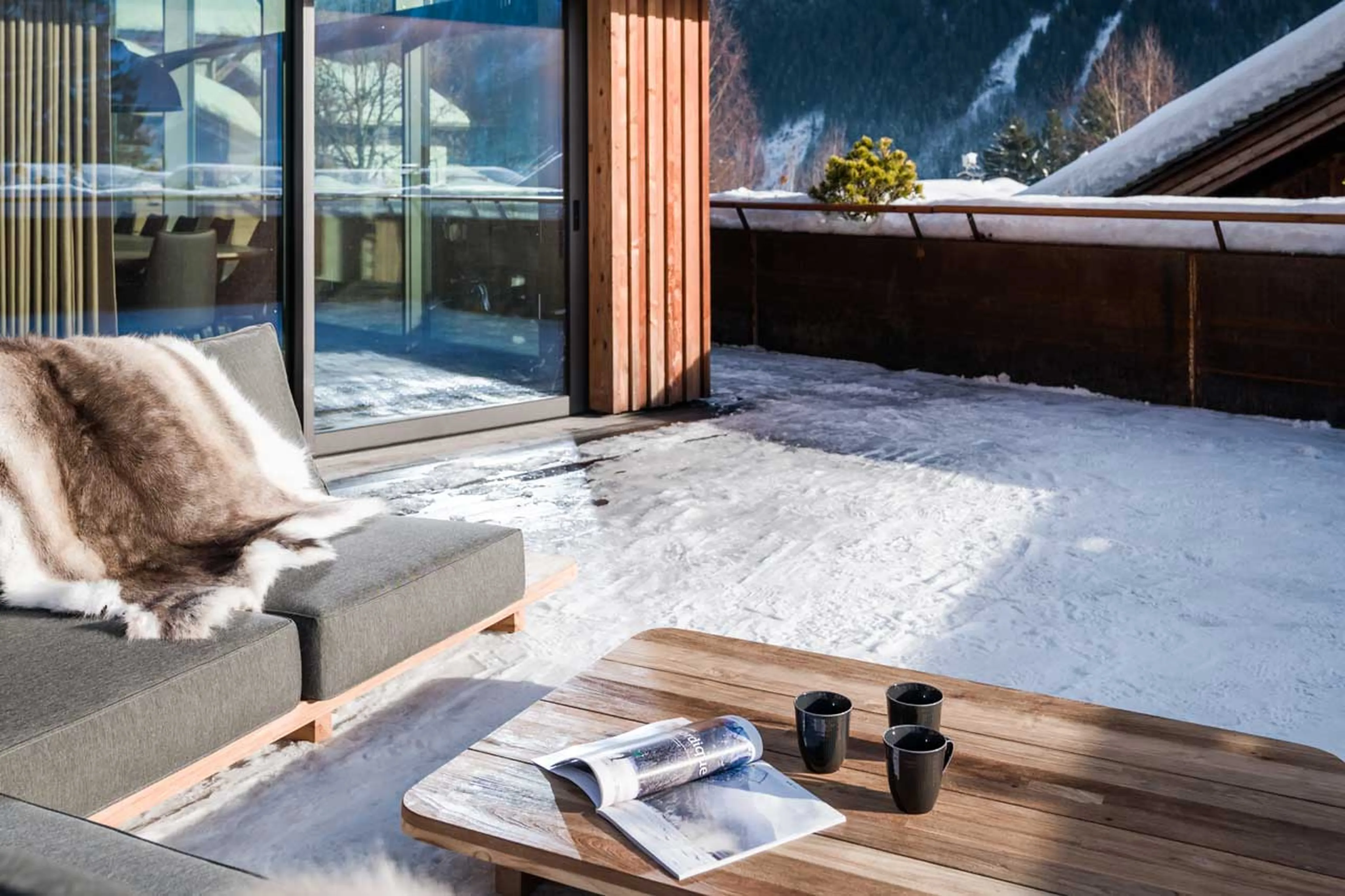 Terrace on upper level of Chalet Sundara in Chamonix