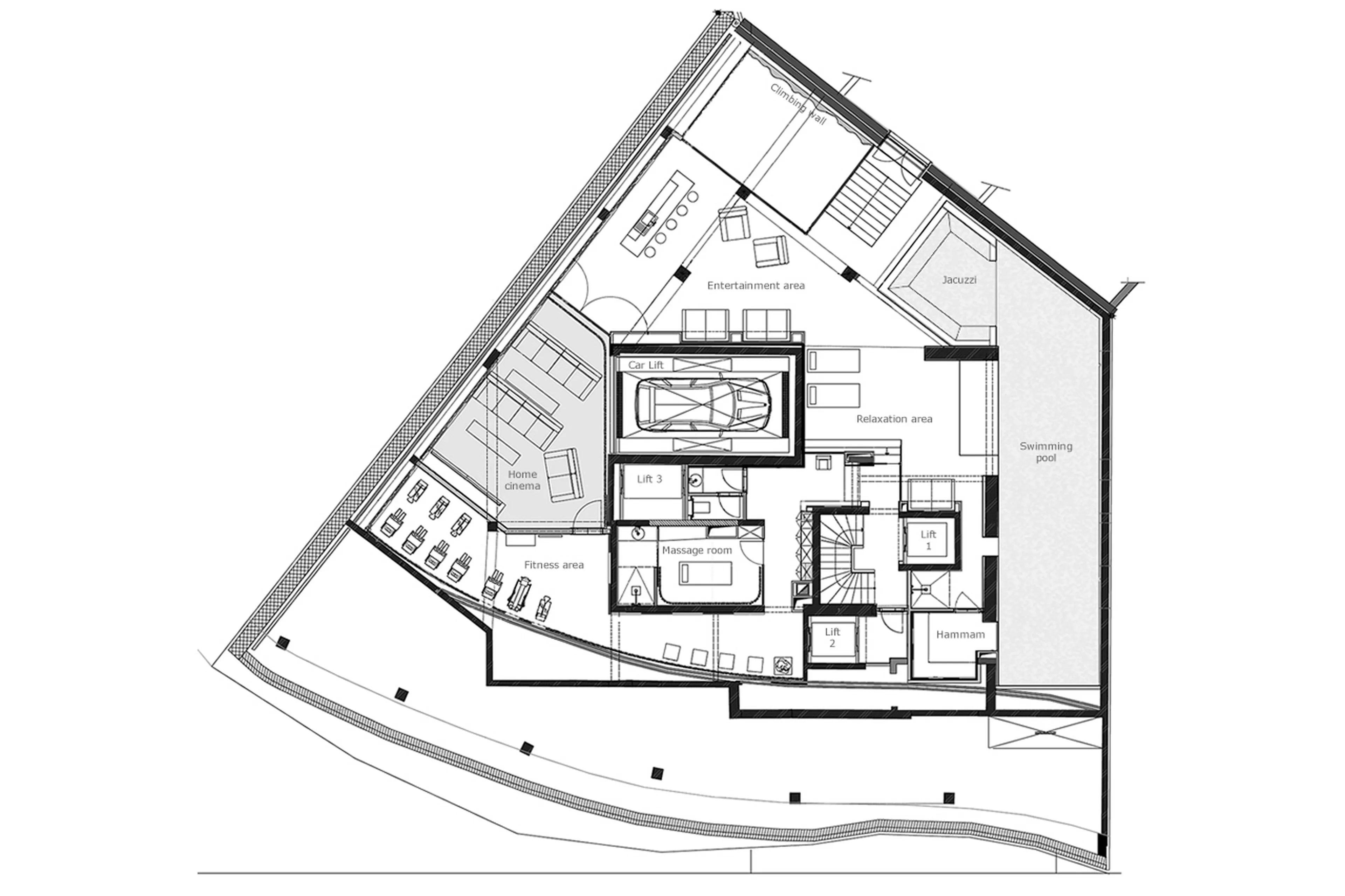 Level -2 floor plan of Chalet Tahoe in Courchevel 1850