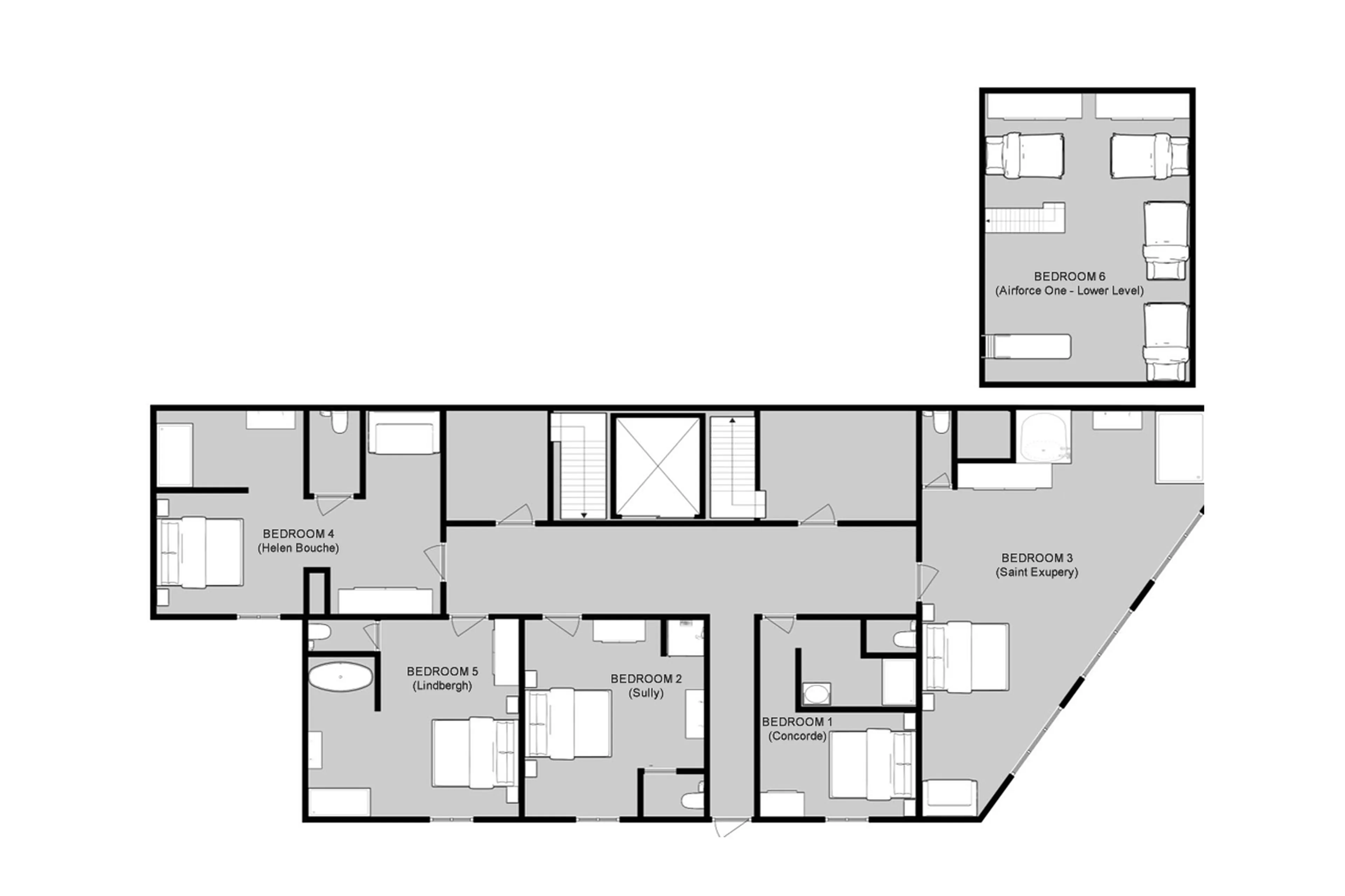 Lower level floor plan of Chalet Tango in Tignes