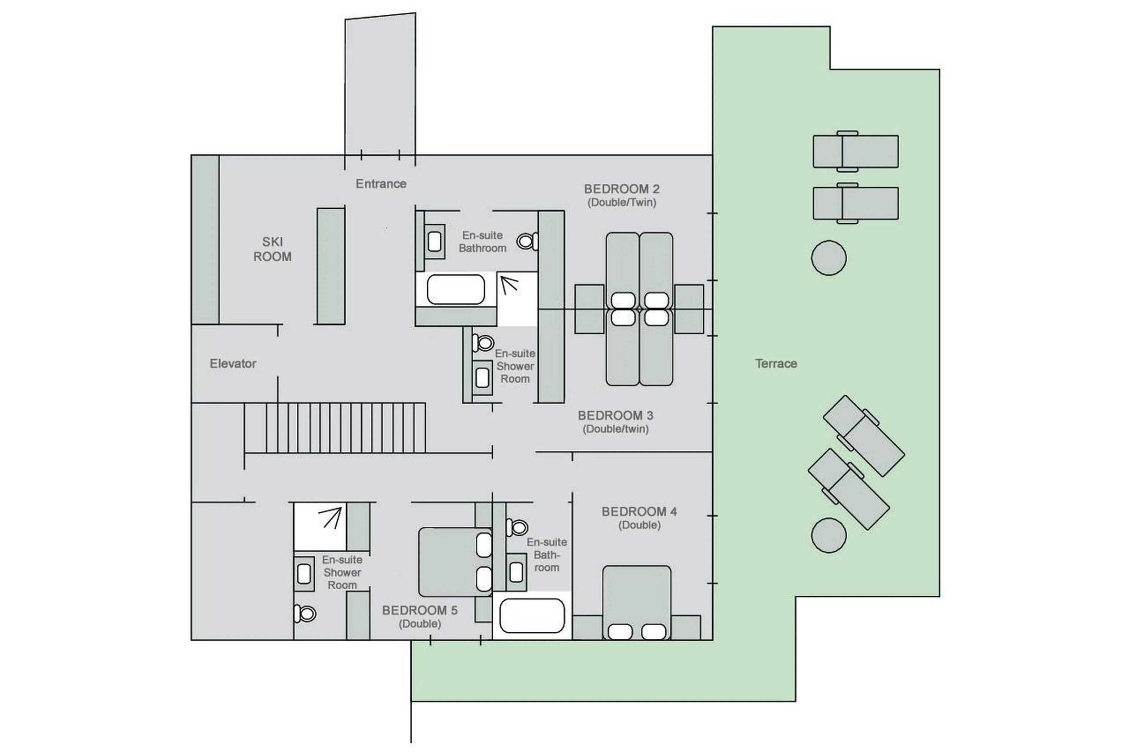 Level 1 floor plan of Chalet Teredo in Verbier