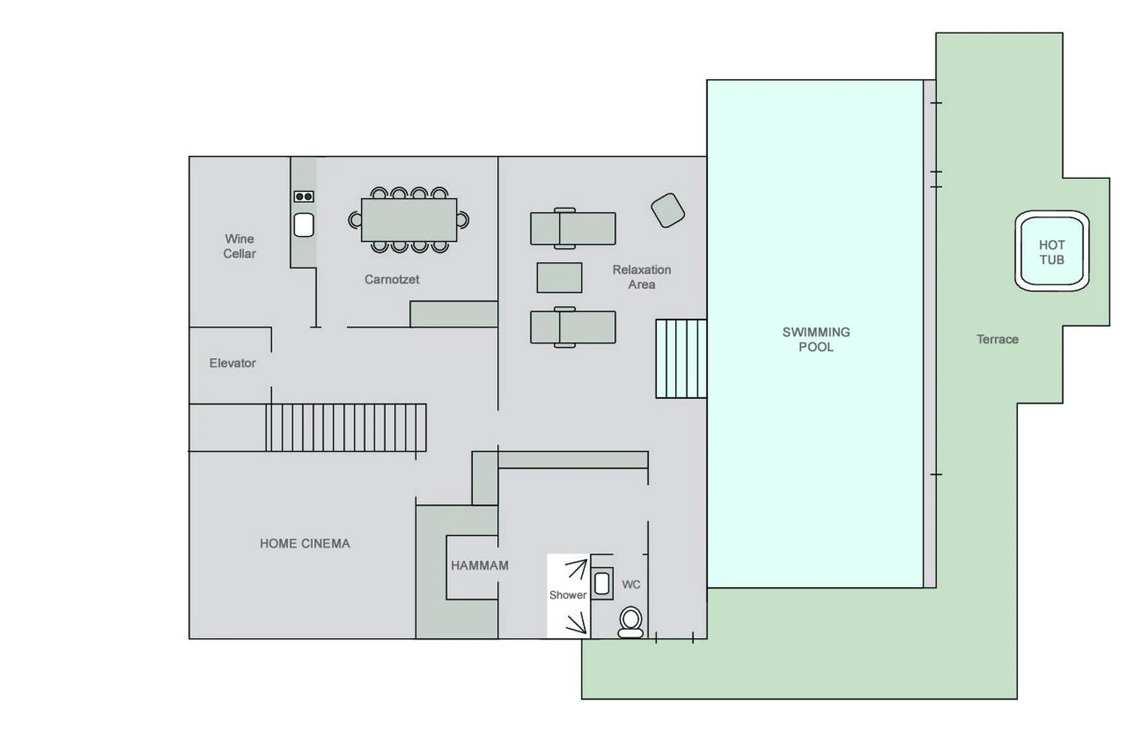 Level 0 floor plan of Chalet Teredo in Verbier