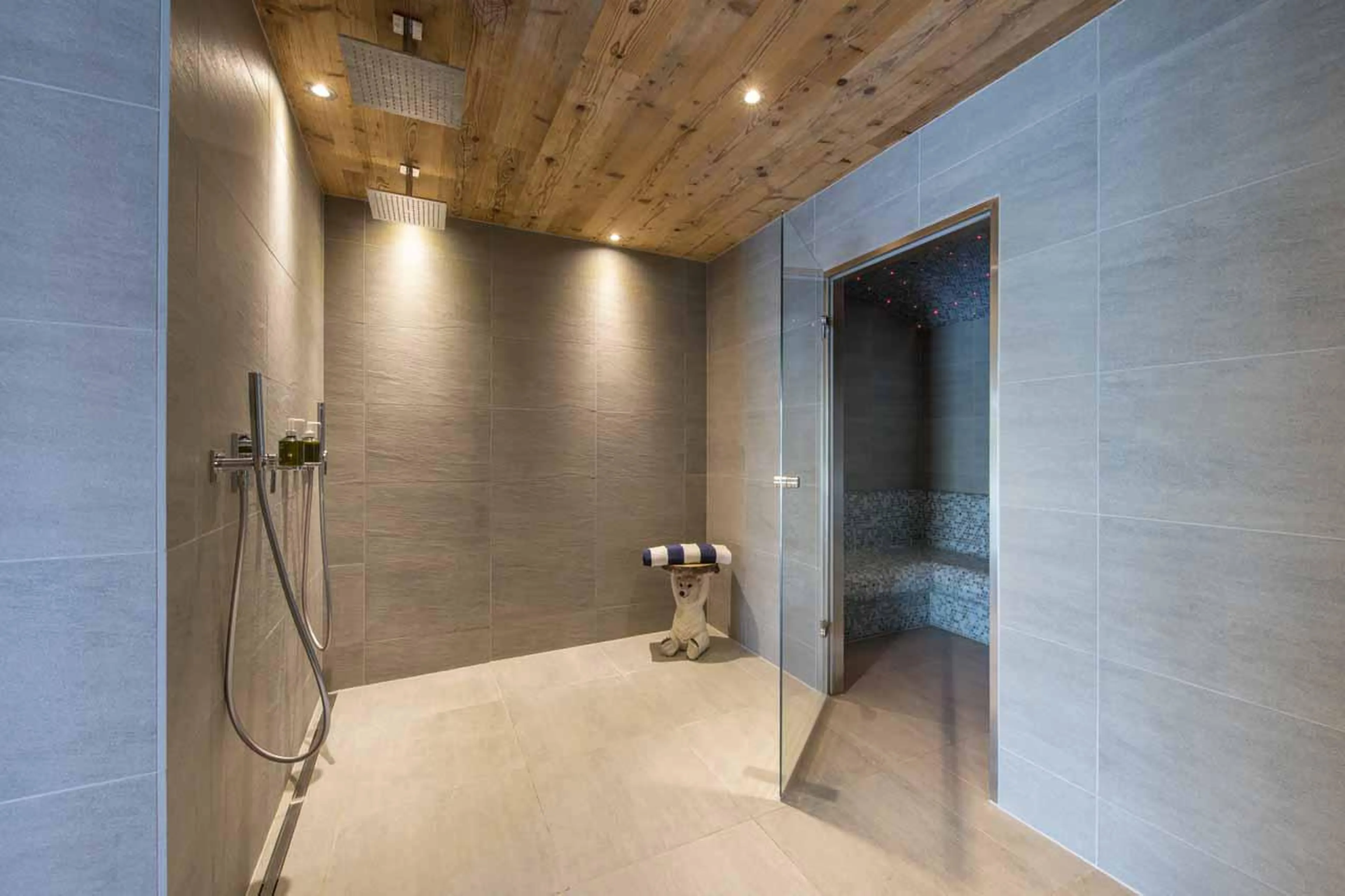 Shower and hammam at Chalet Teredo in Verbier