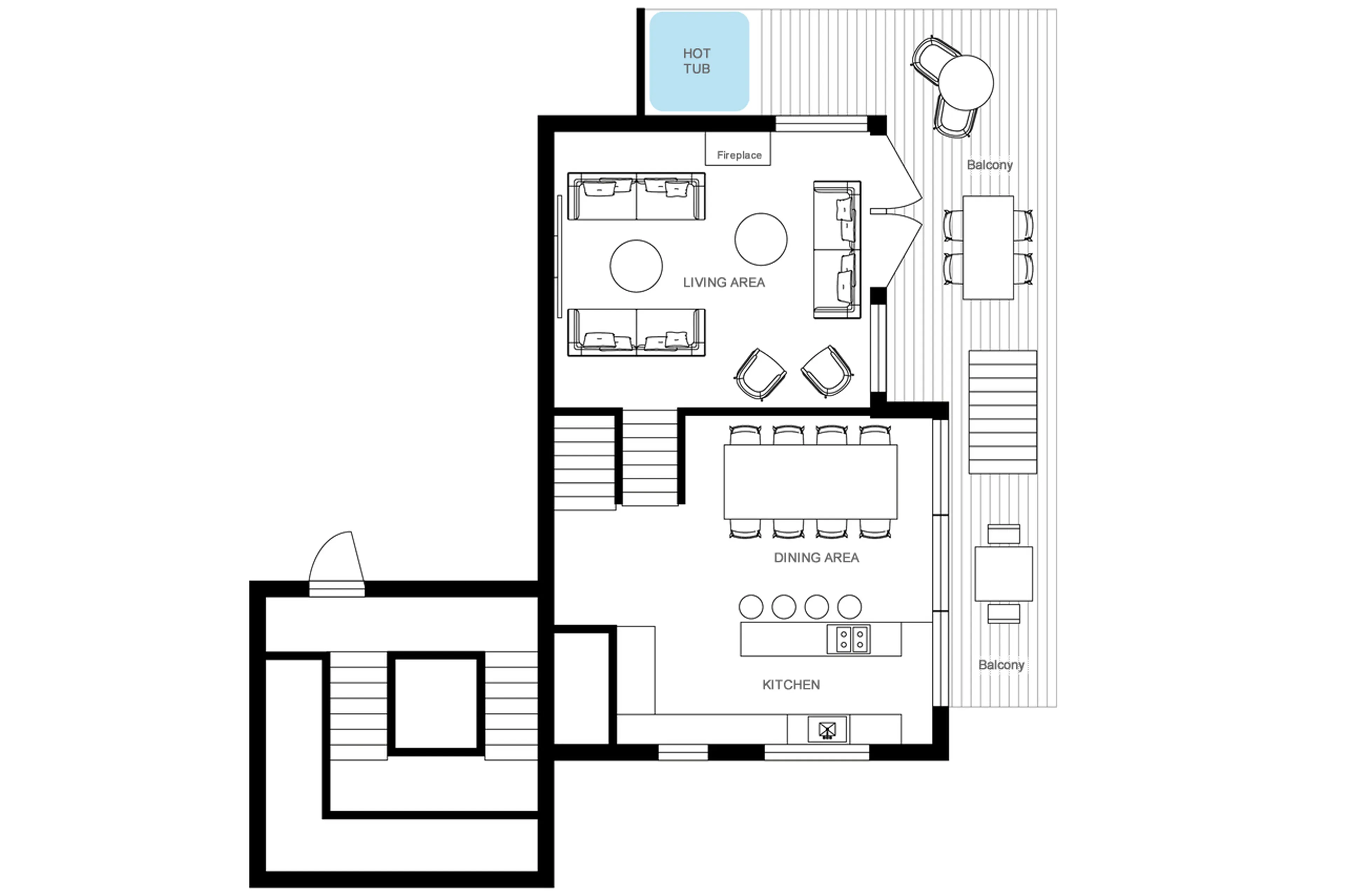 Upper level floor plan of Chalet Three Bears in Morzine