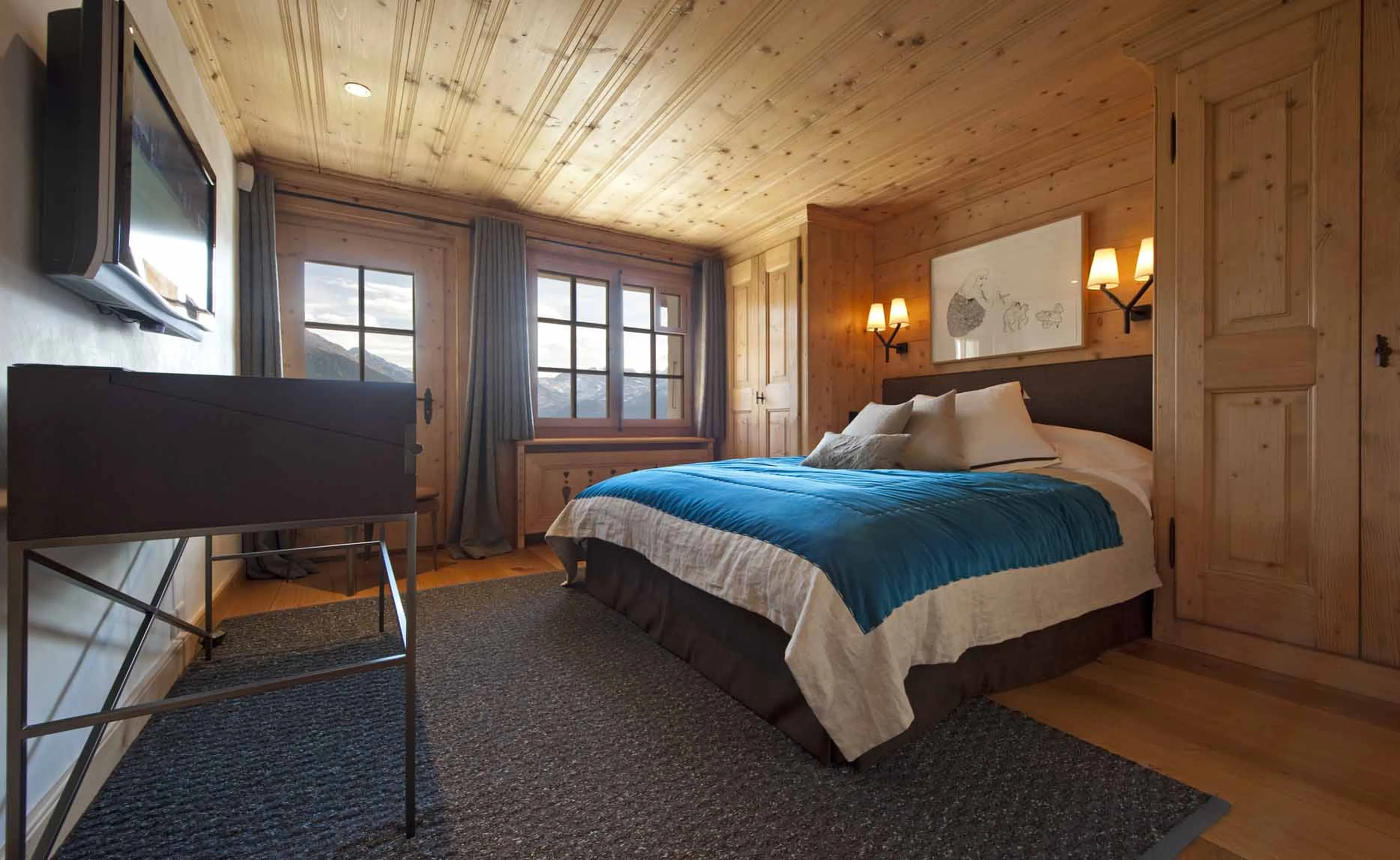 Terrace access from bedroom two at Chalet Tigre in Verbier