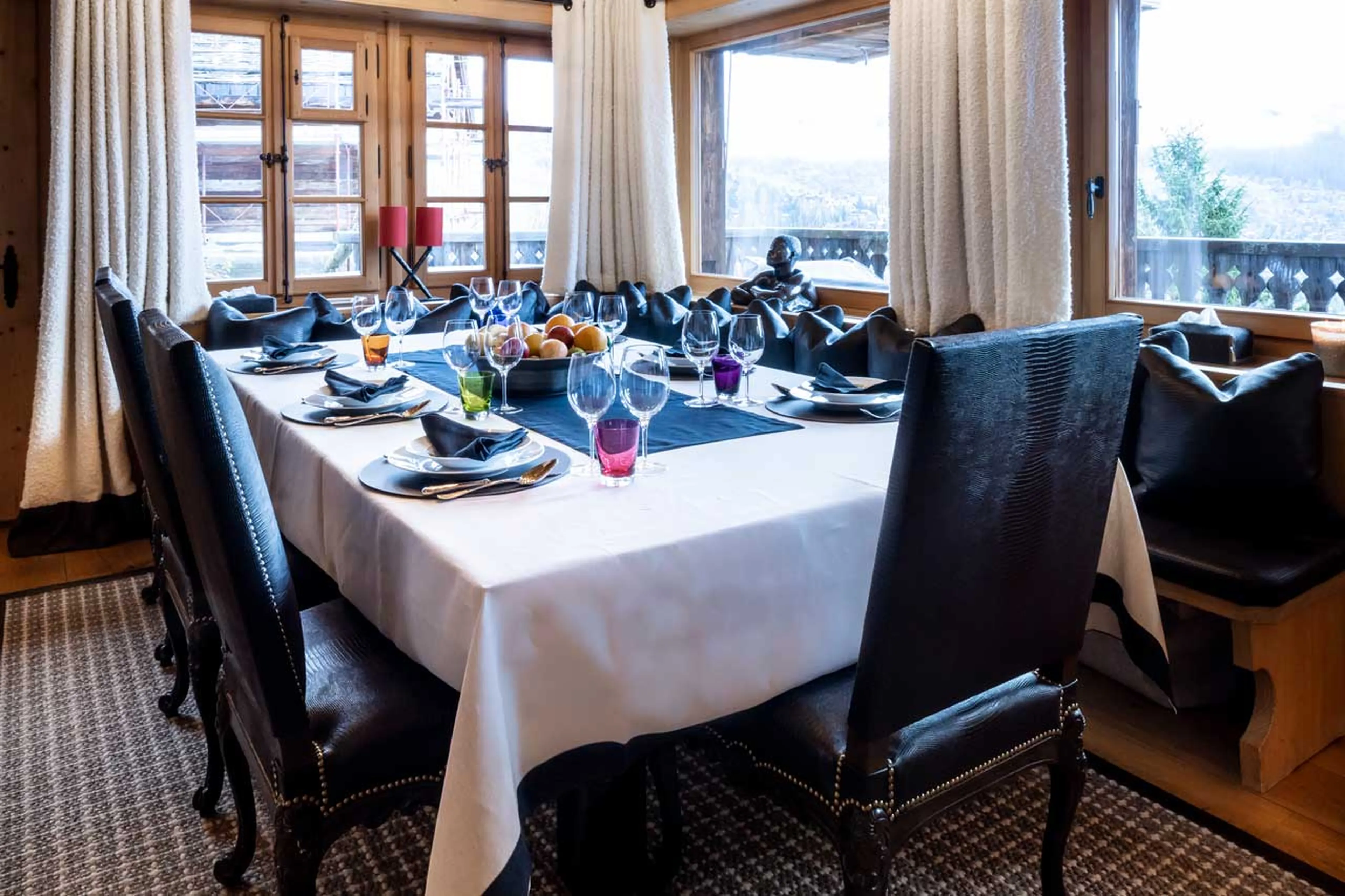 Dining table views at Chalet Tigre in Verbier