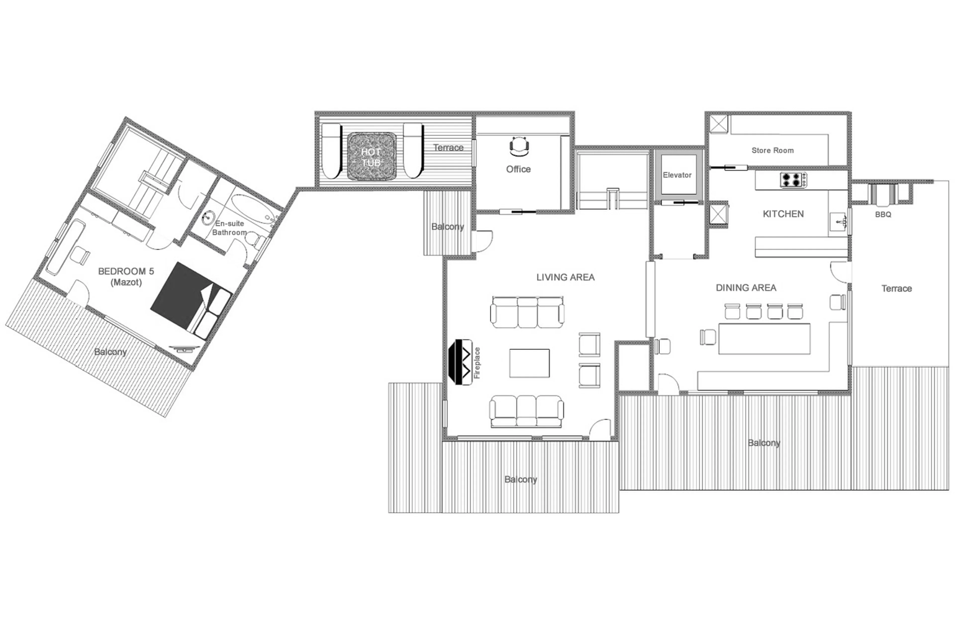 Level 1 floor plan of Chalet Tigre in Verbier