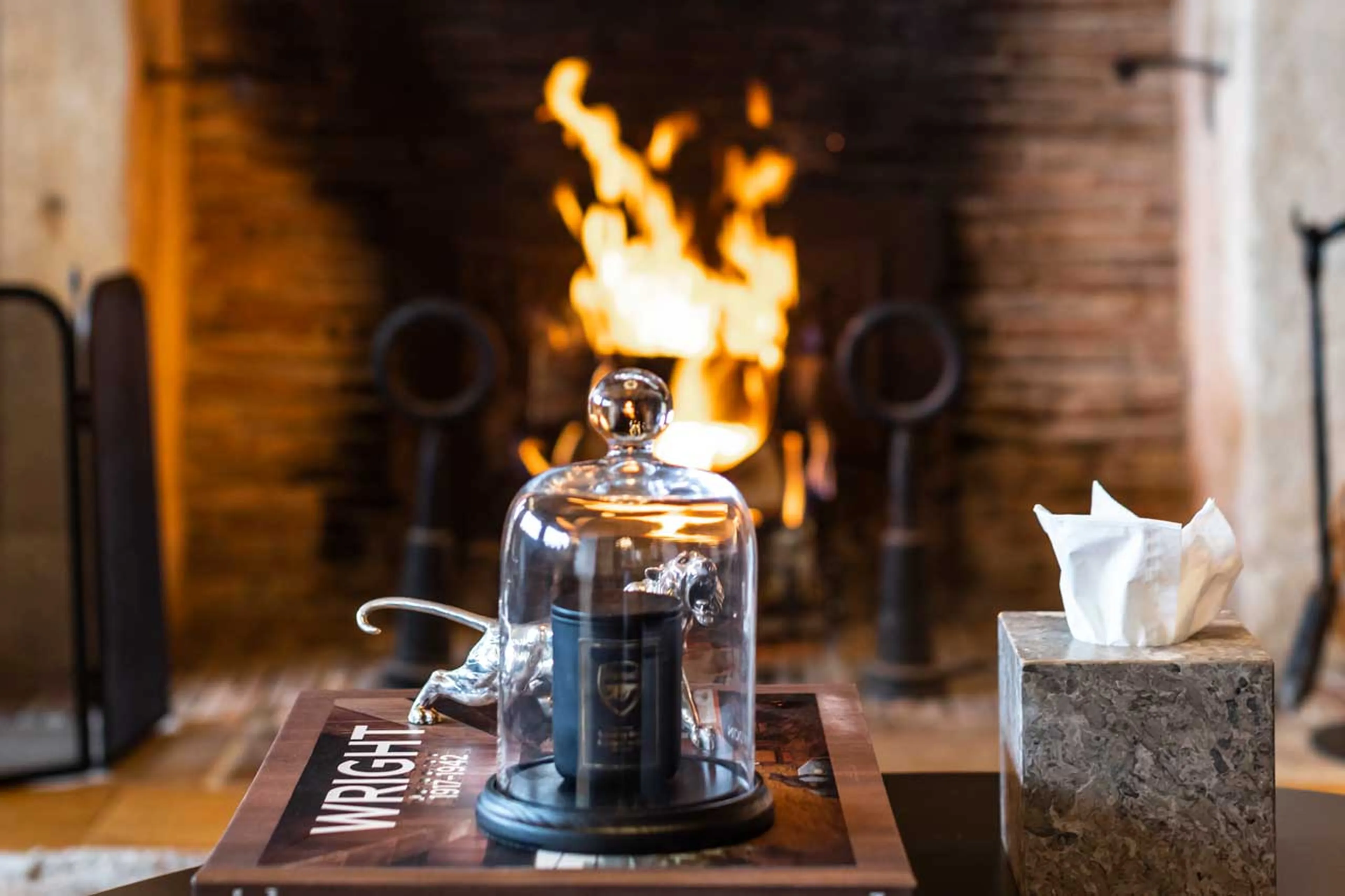 Roaring fire at Chalet Tigre in Verbier