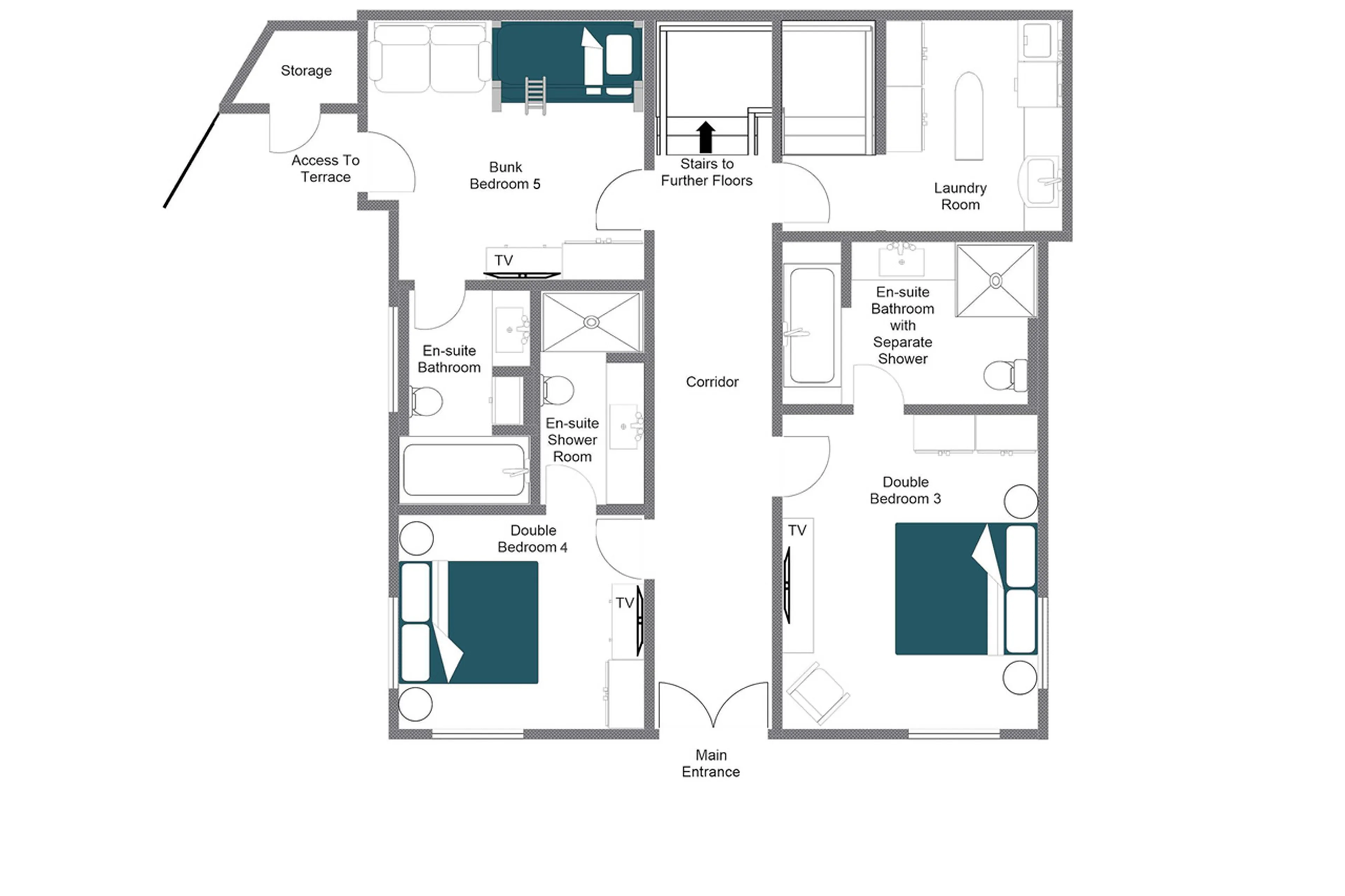 Level 0 floor plan of Chalet Tire Bouchon in Verbier