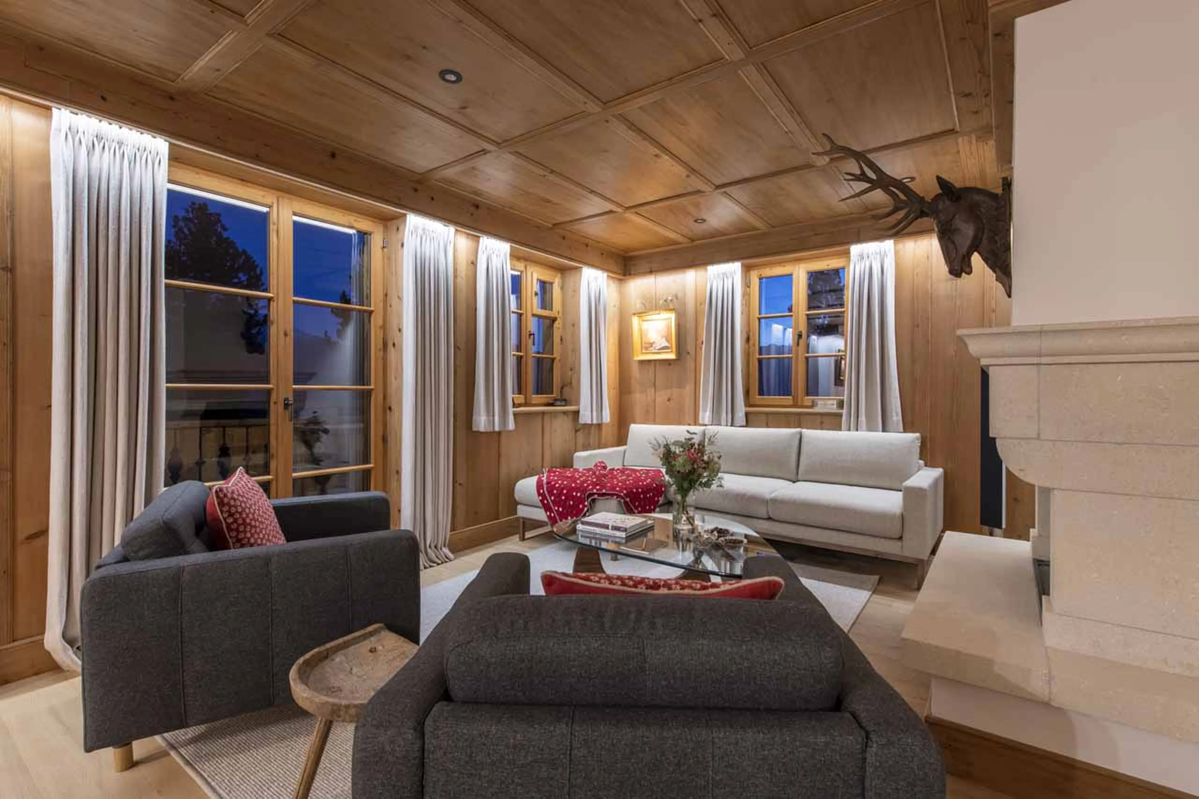 Living area seating at Chalet Tire Bouchon in Verbier