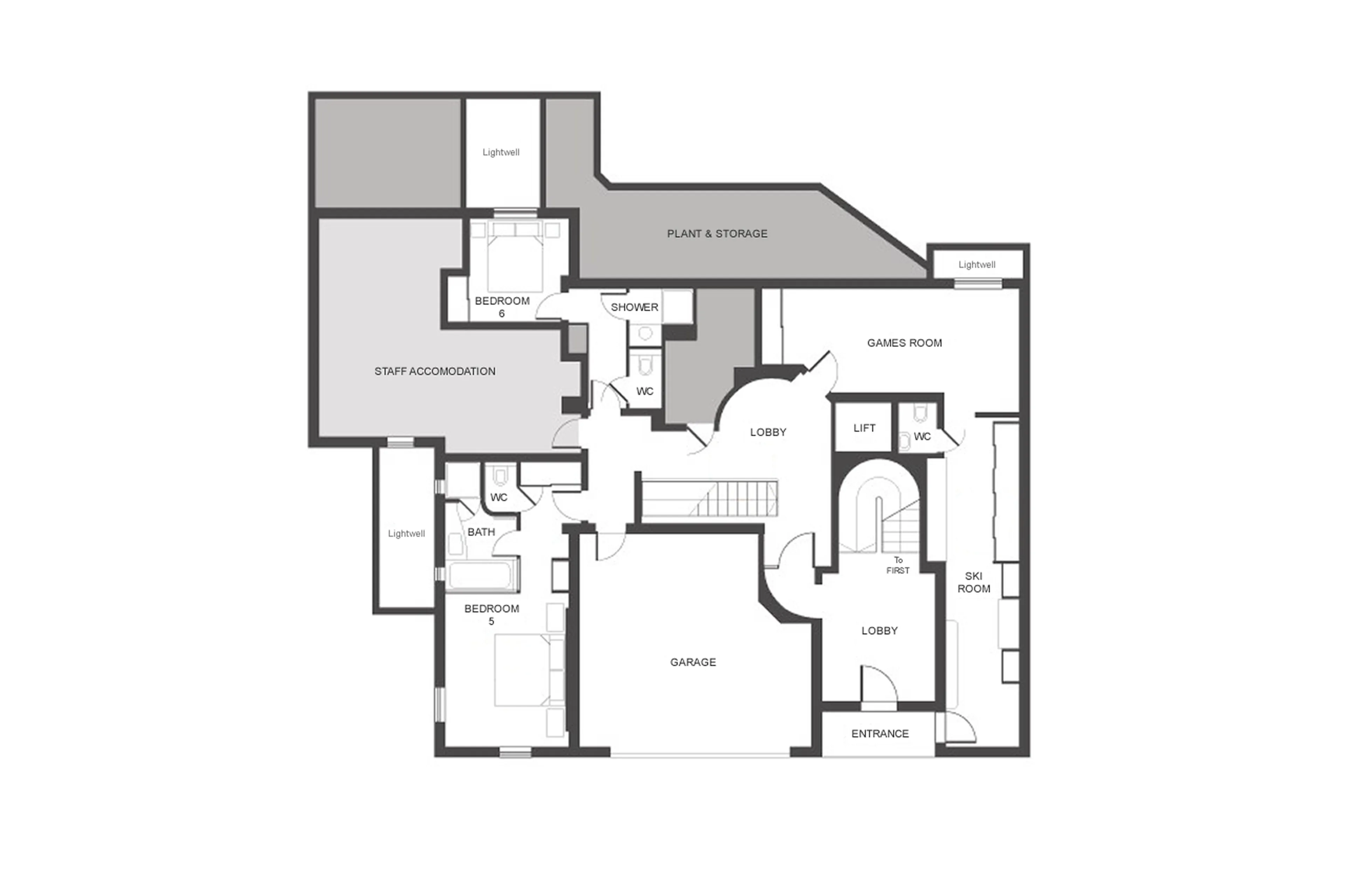 Level 0 floor plan of Chalet Tobenjofi in Courchevel 1850