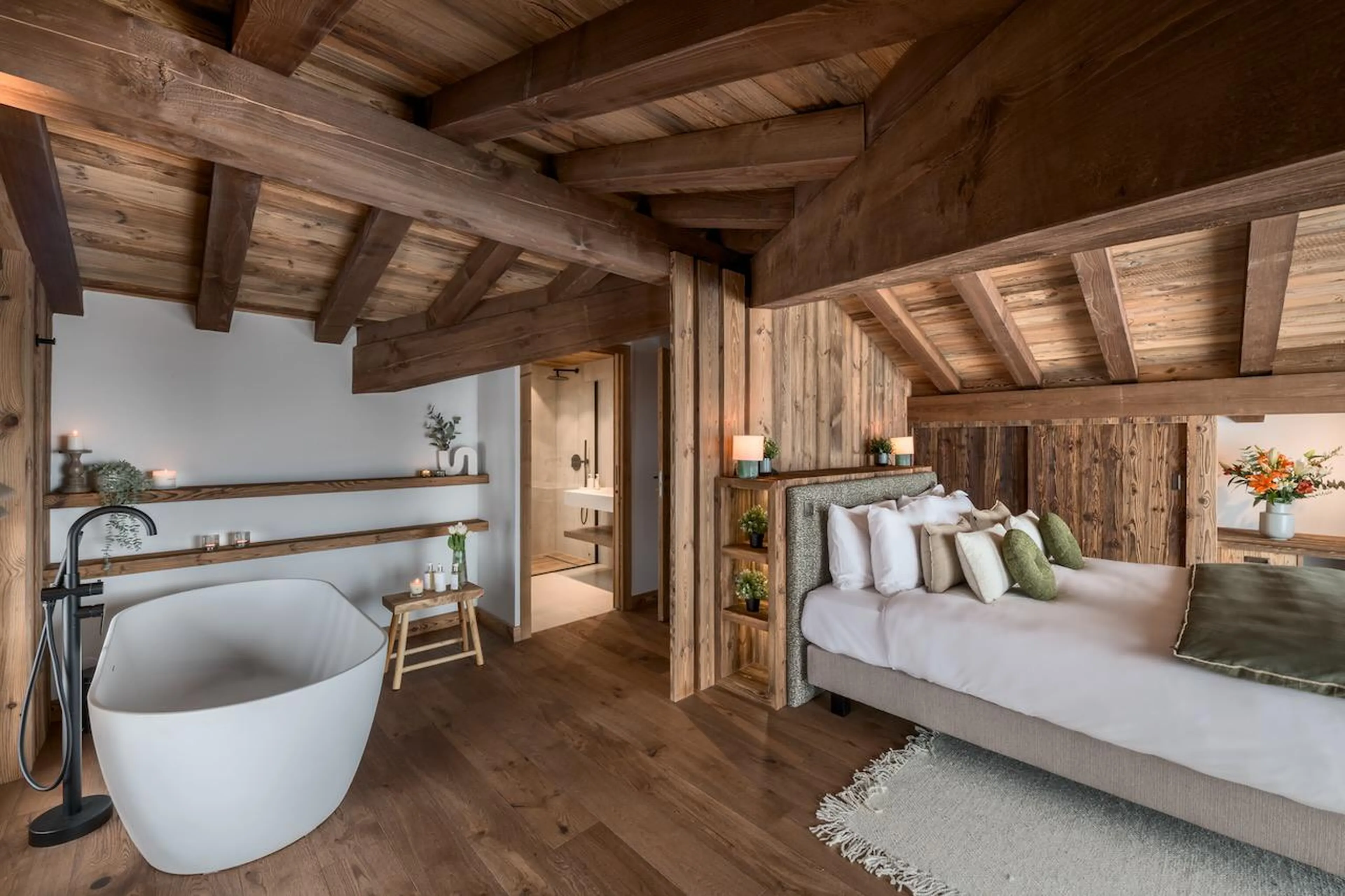 Freestanding bathtub within master suite at Chalet Tosca in Les Gets