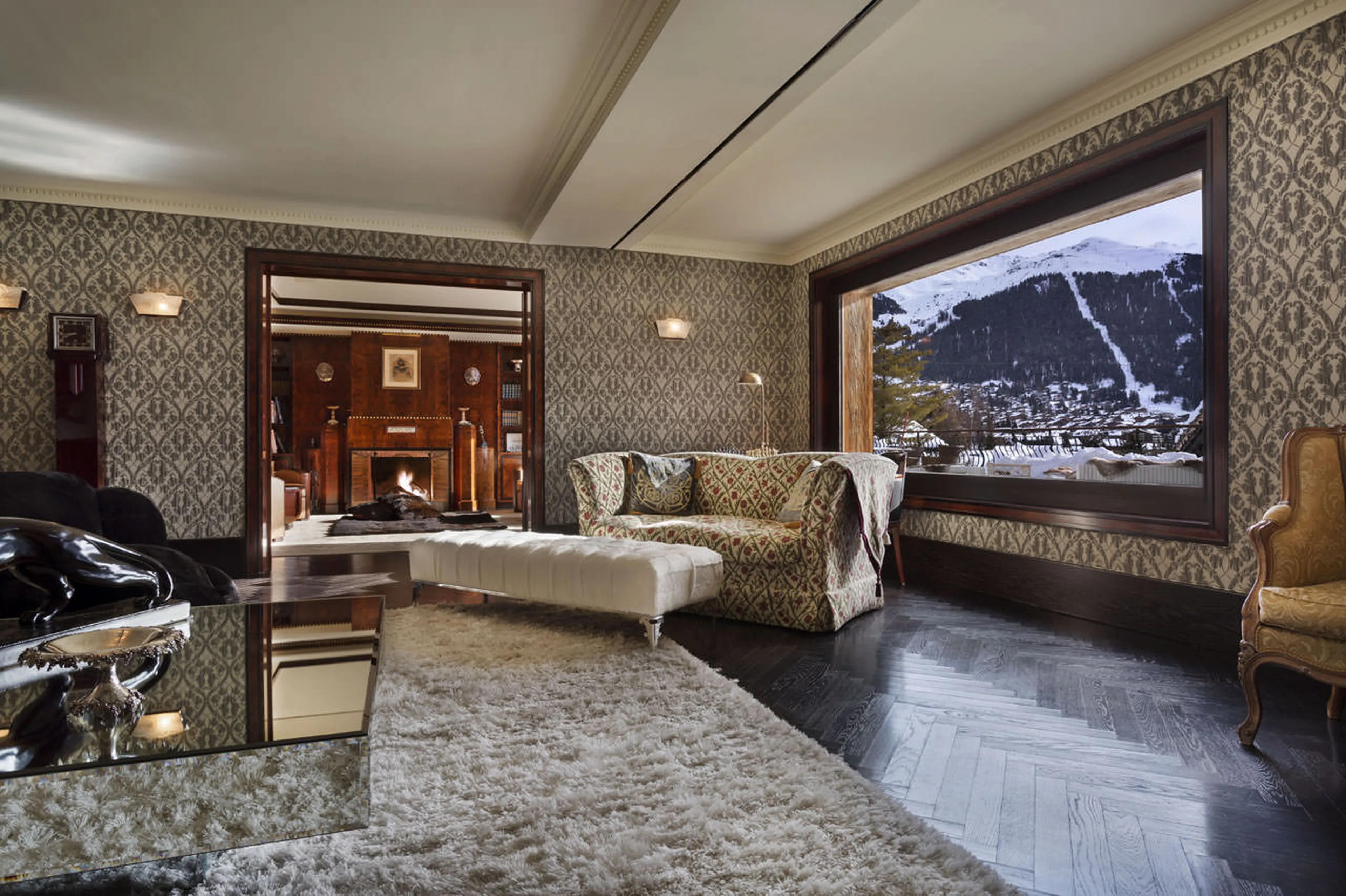 Mountain view from drawing room of Chalet Truffe Blanche in Verbier