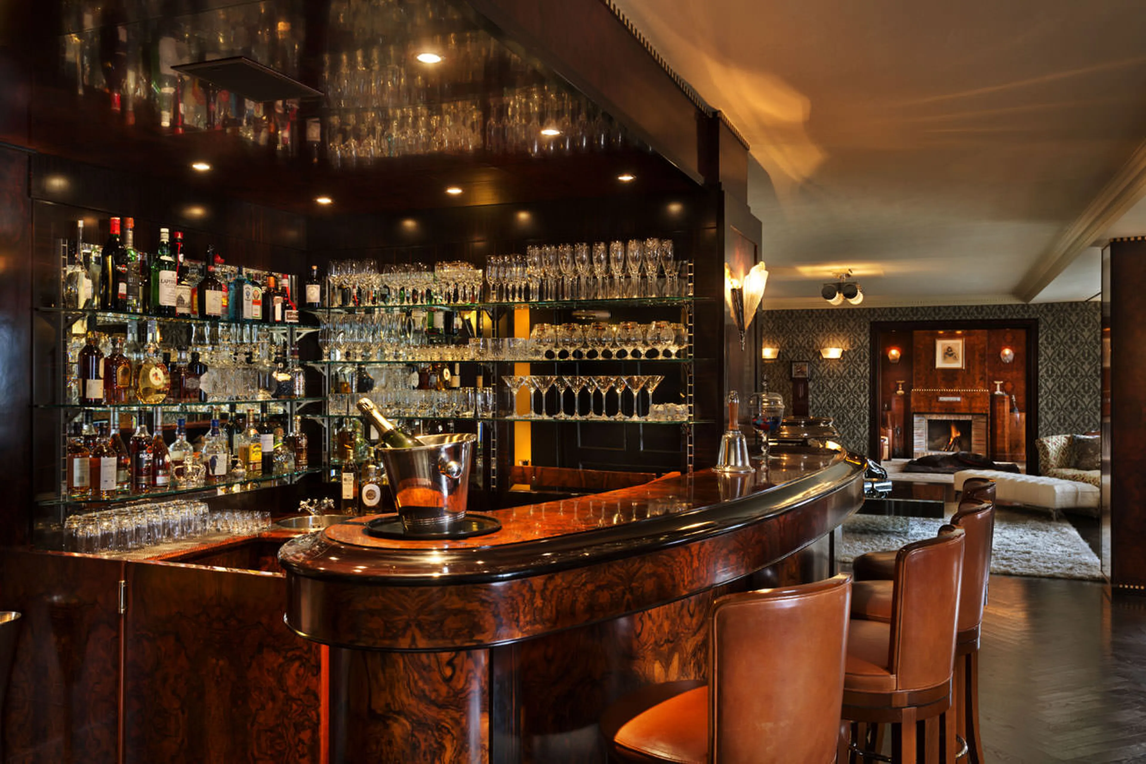 Cocktail bar in drawing room of Chalet Truffe Blanche in Verbier