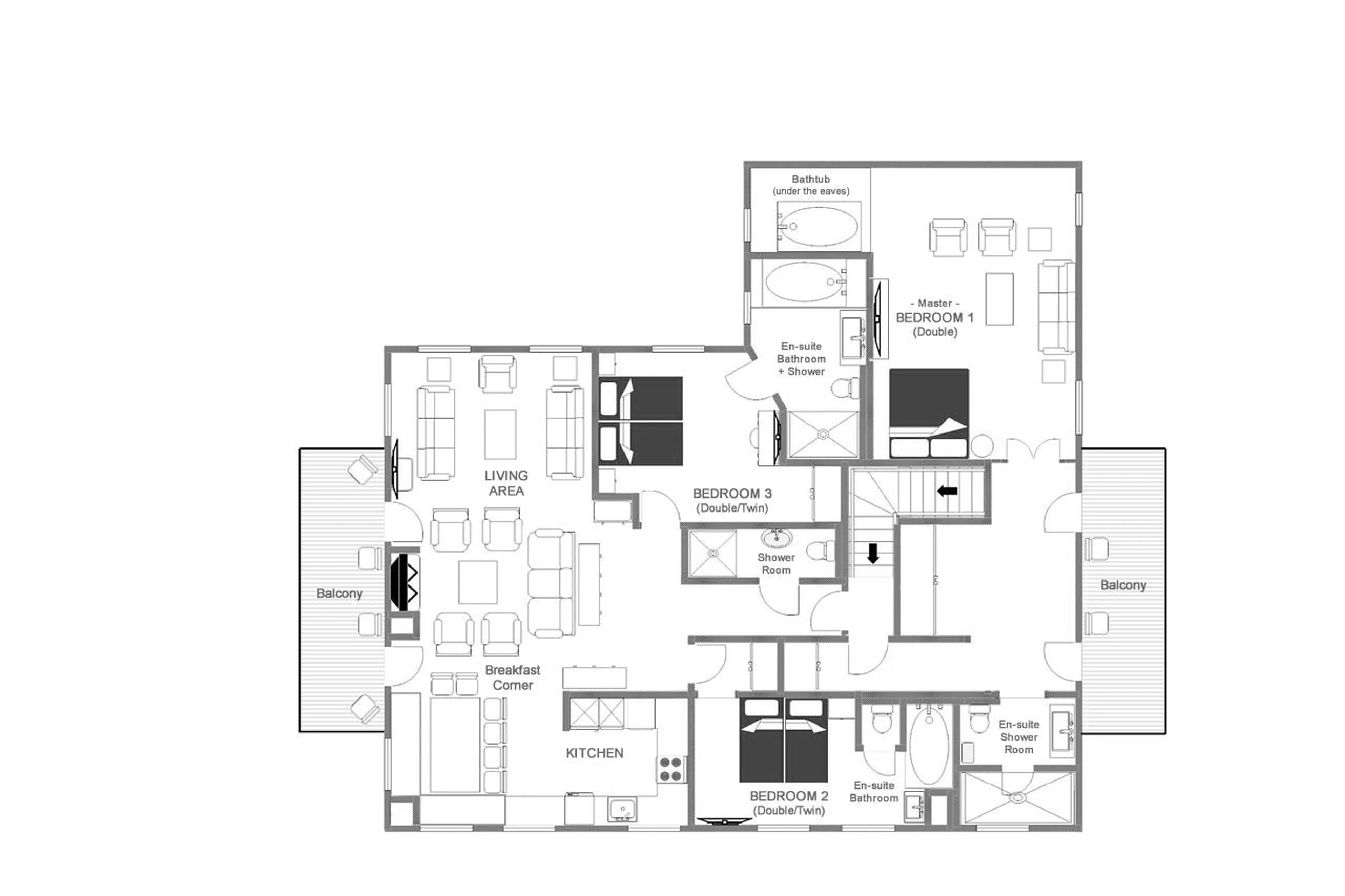 Level 1 floor plan of Chalet Tschoder in St Anton