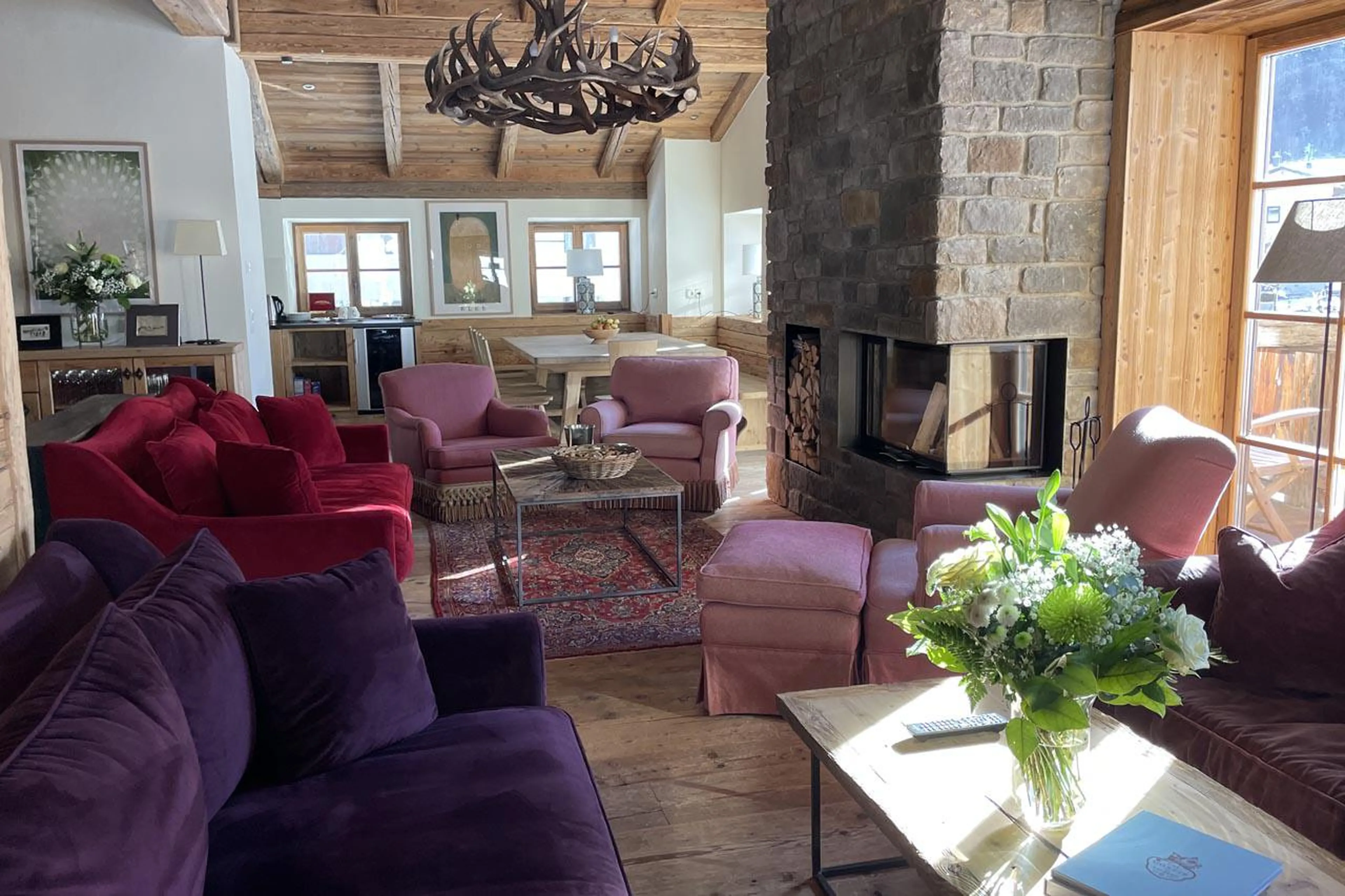 Open plan living and dining area at Chalet Tschoder in St Anton