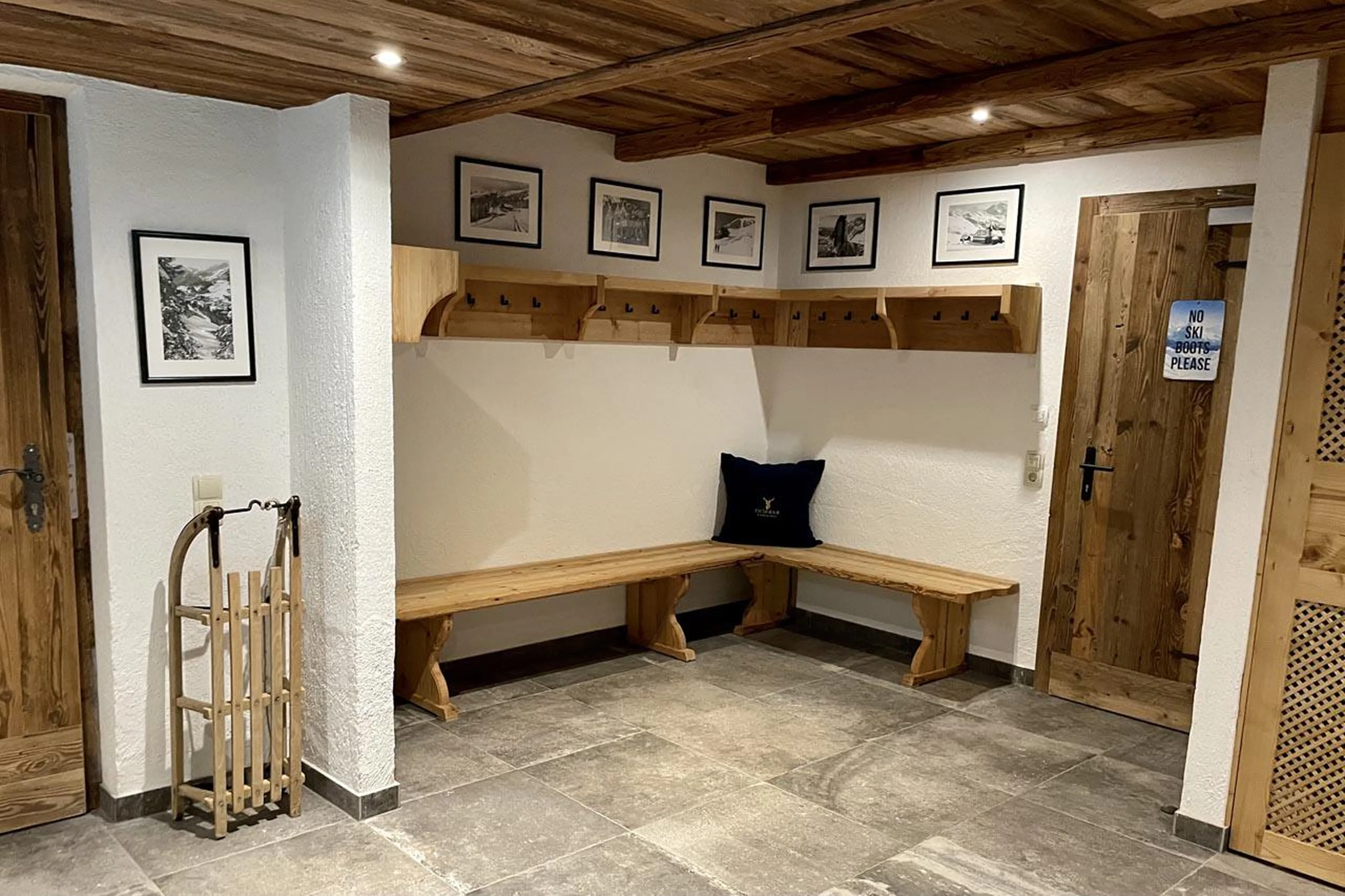 Ski room with ski racks at  Chalet Tschoder in St Anton