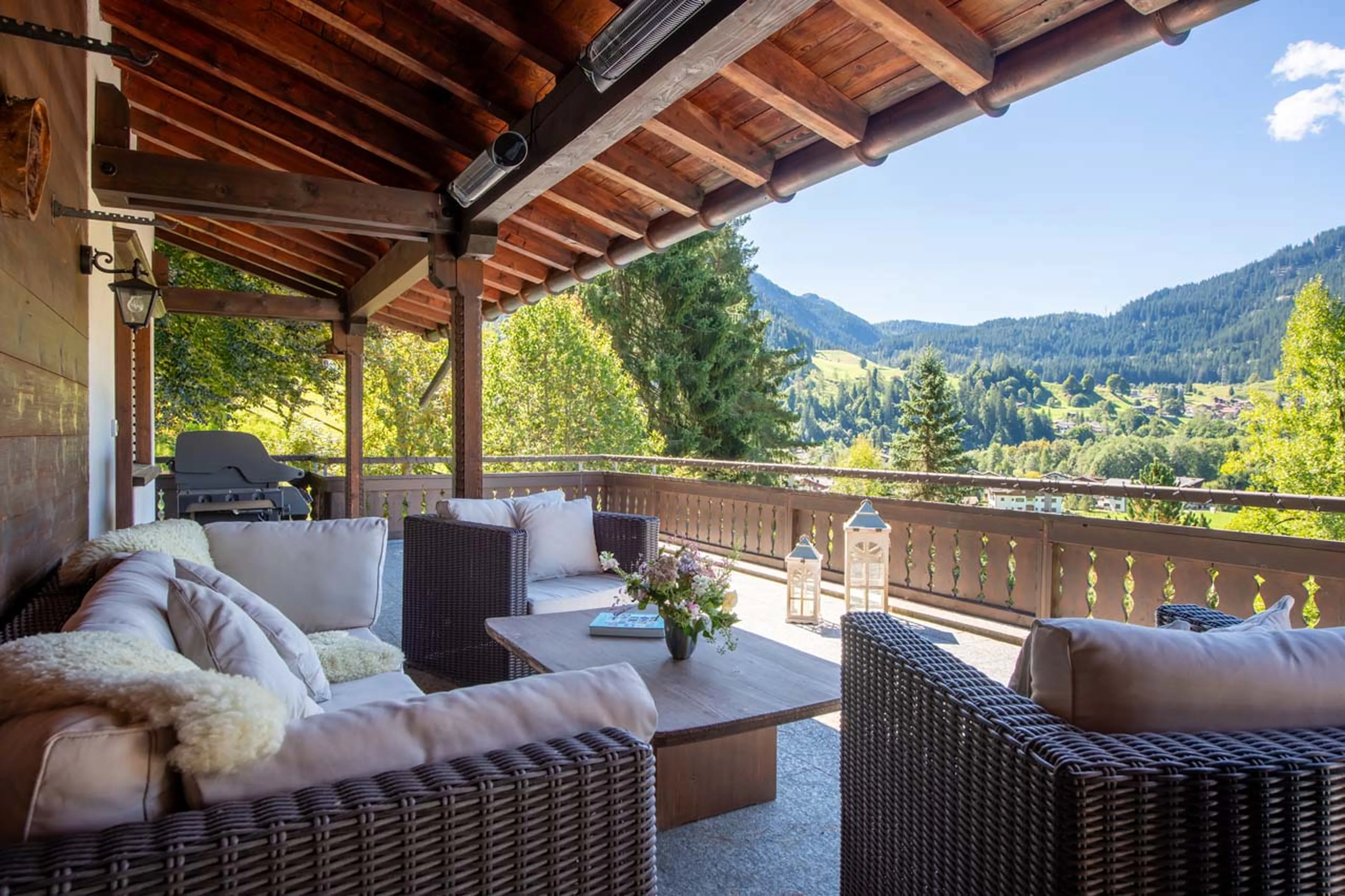 Furnished terrace with views at Chalet Tschuetta in Klosters