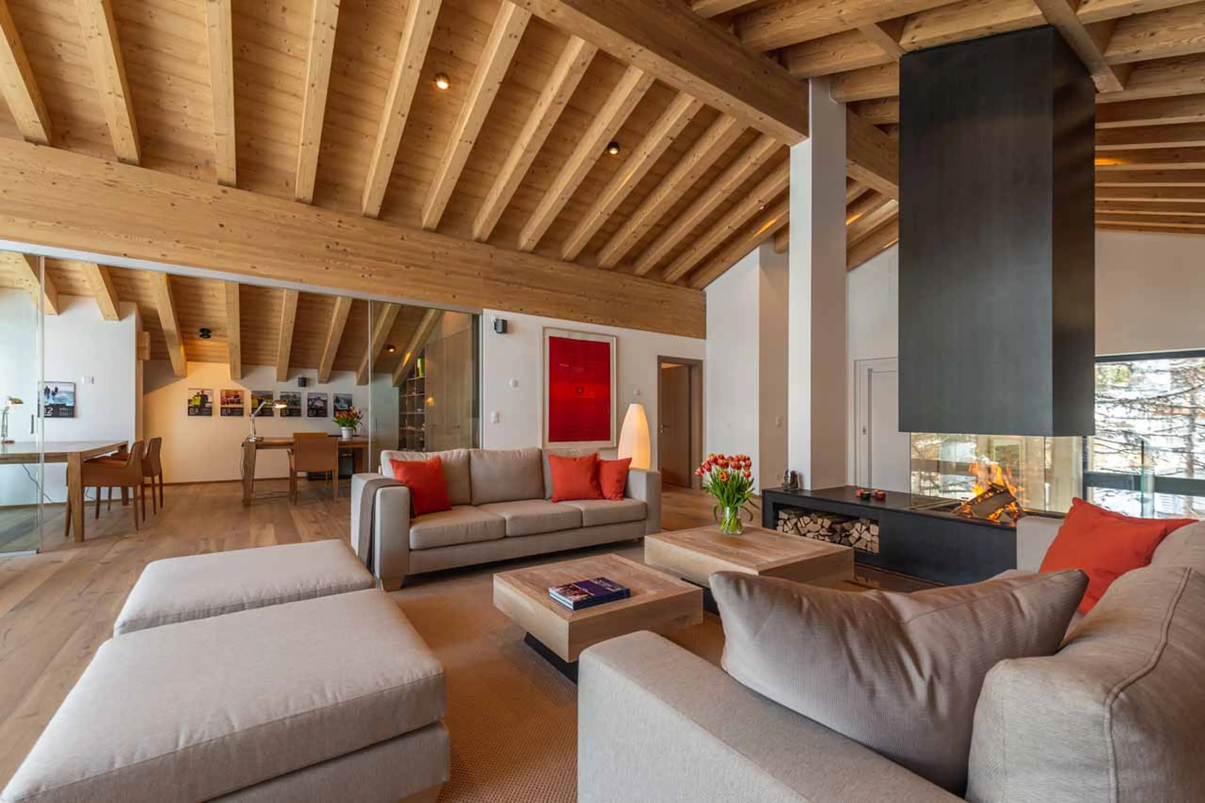Open plan living room at Chalet Tuftra in Findelbach