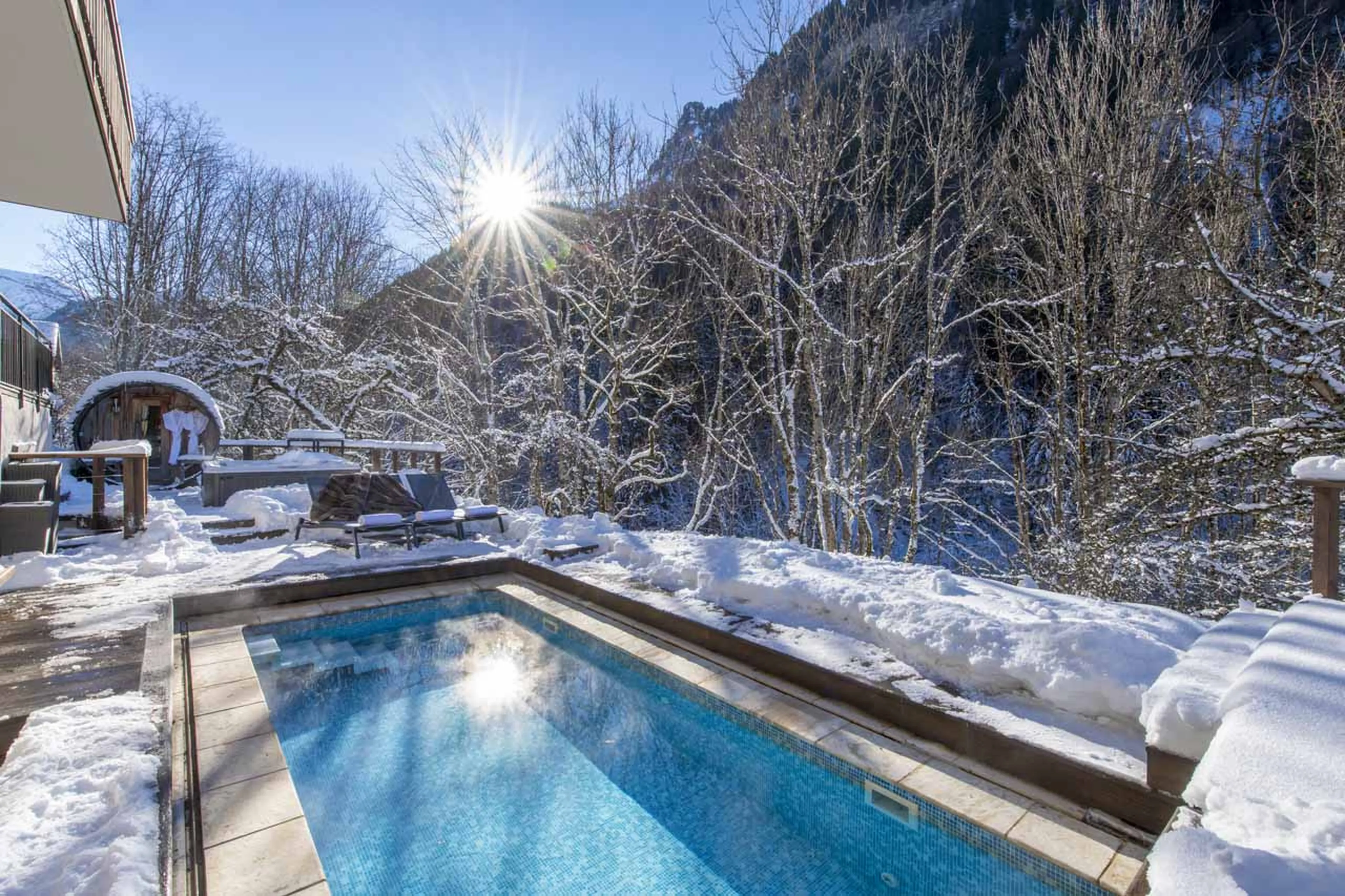 Heated outdoor pool at Chalet Twenty26 in Morzine