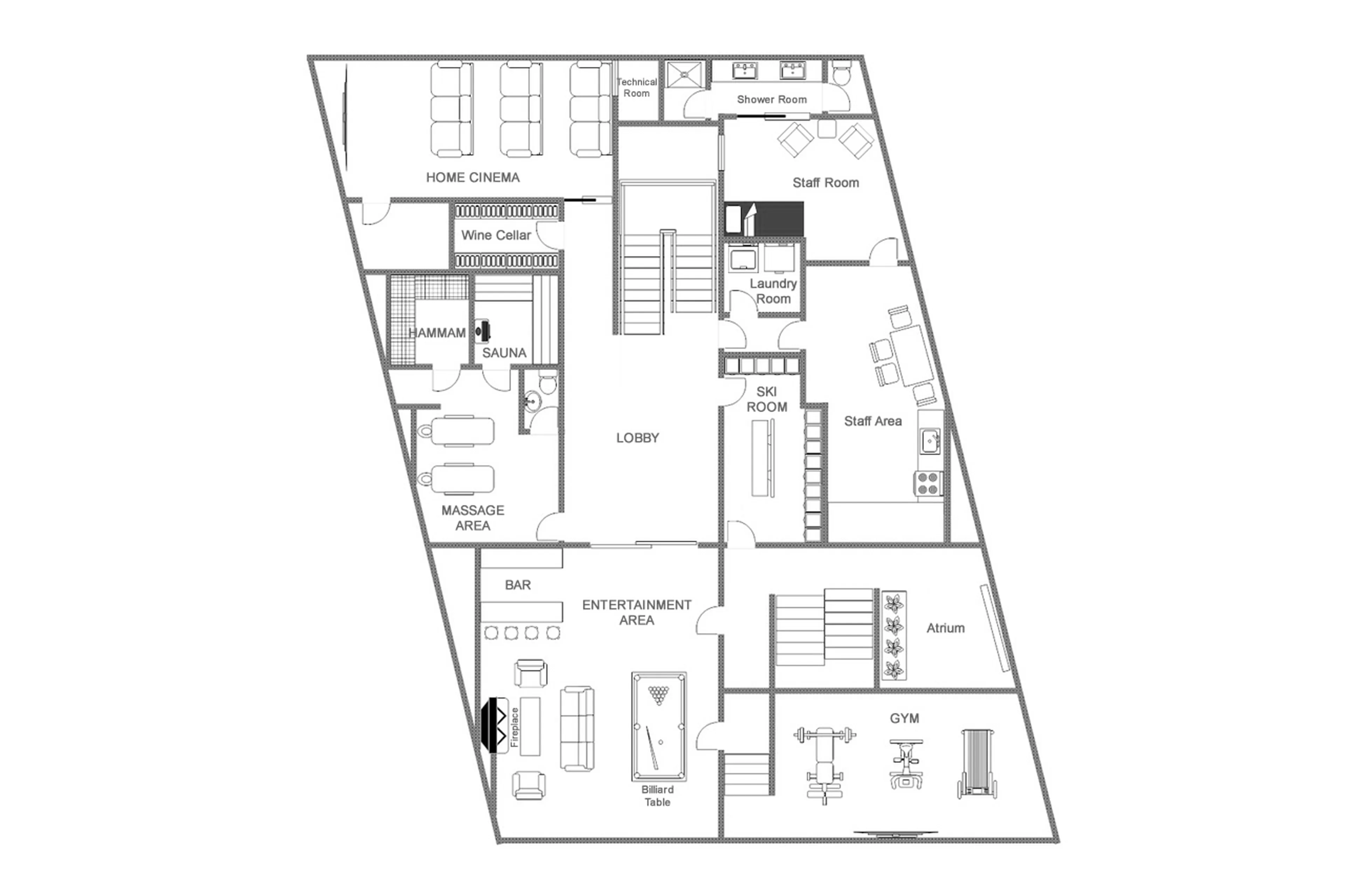 Level -1 floor plan of Chalet Uberhaus in Lech