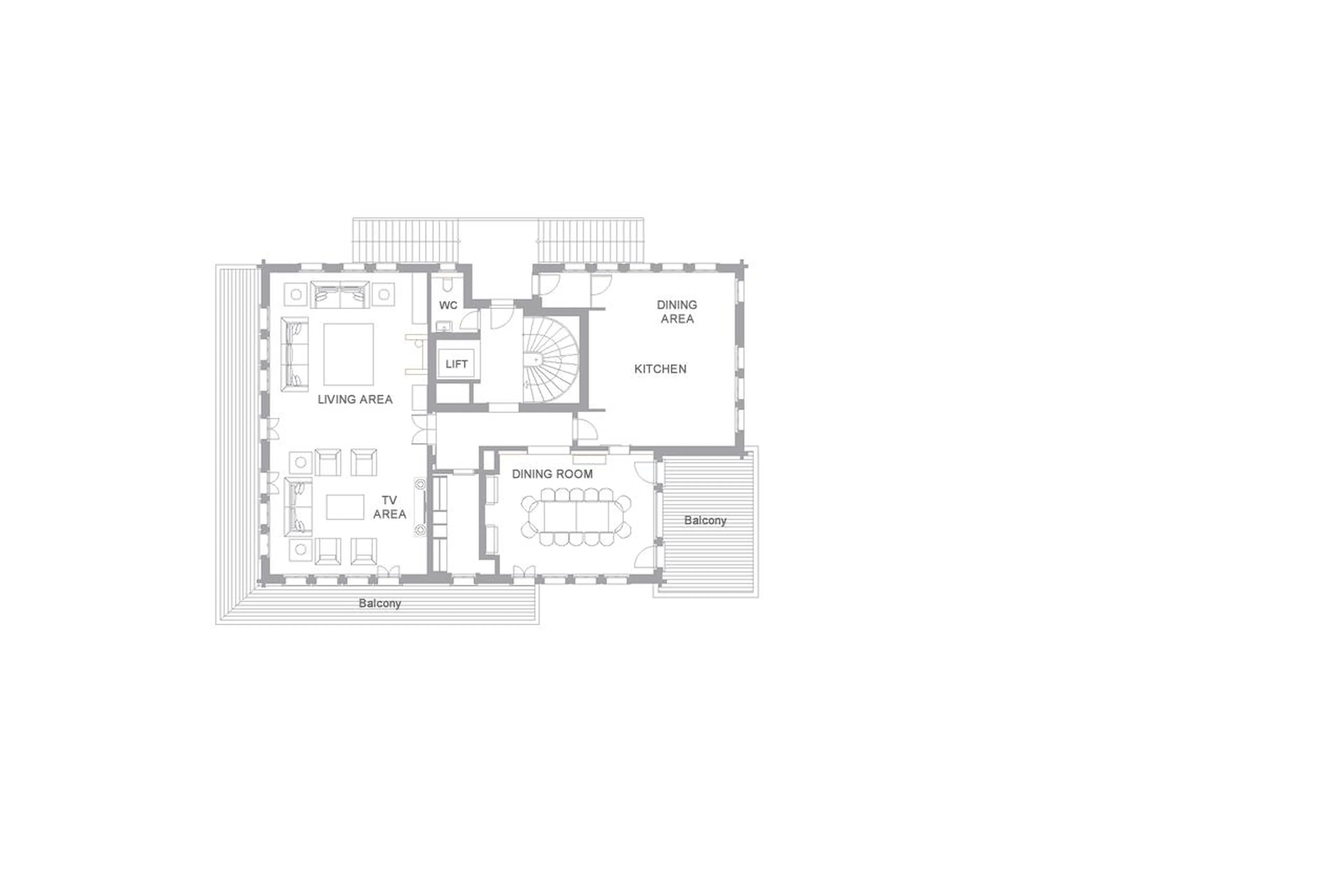 Level 1 floor plan of Chalet Ultima Promenade in Gstaad