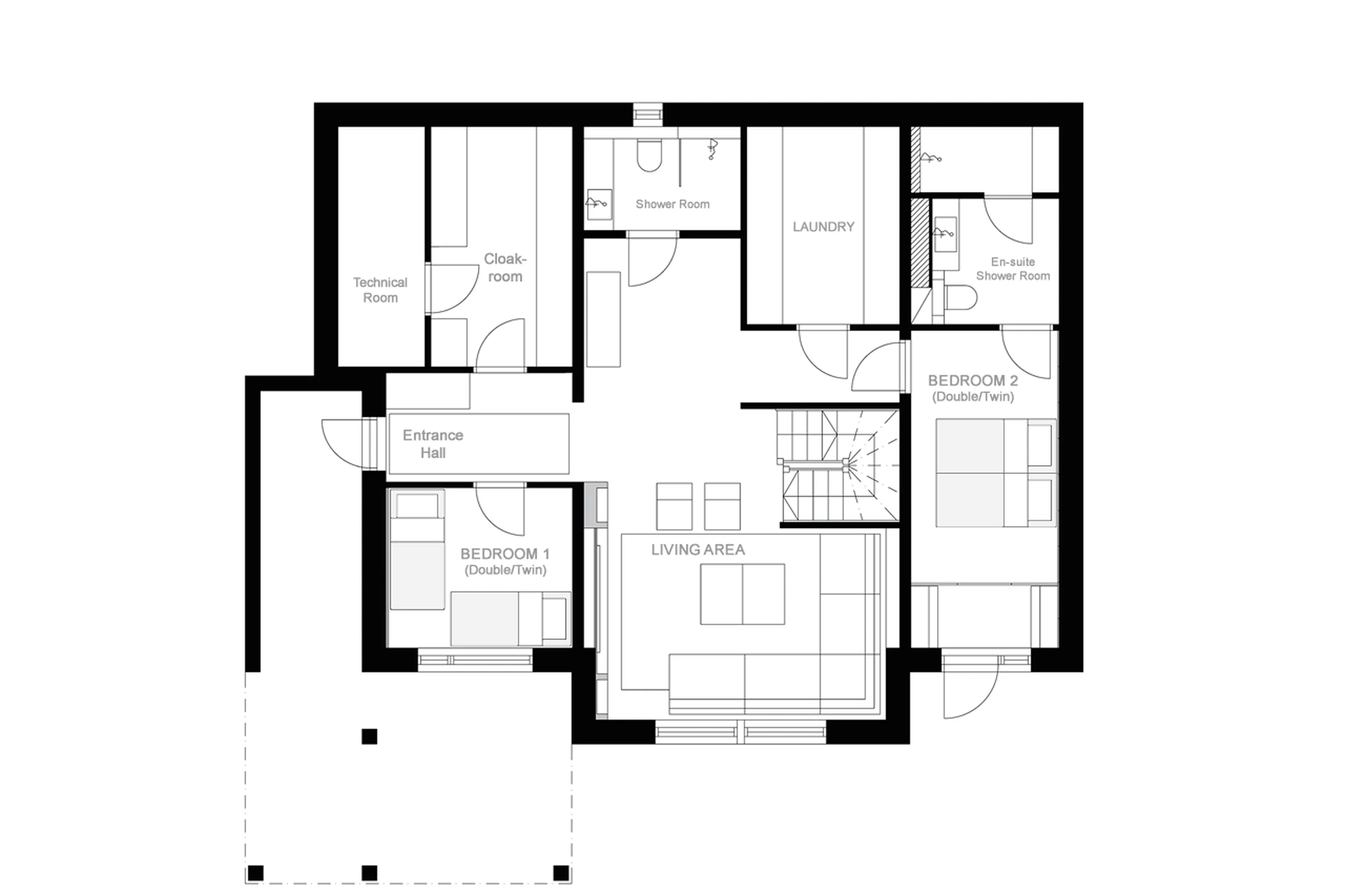 Level 0 floor plan of Chalet Utsu in Finland