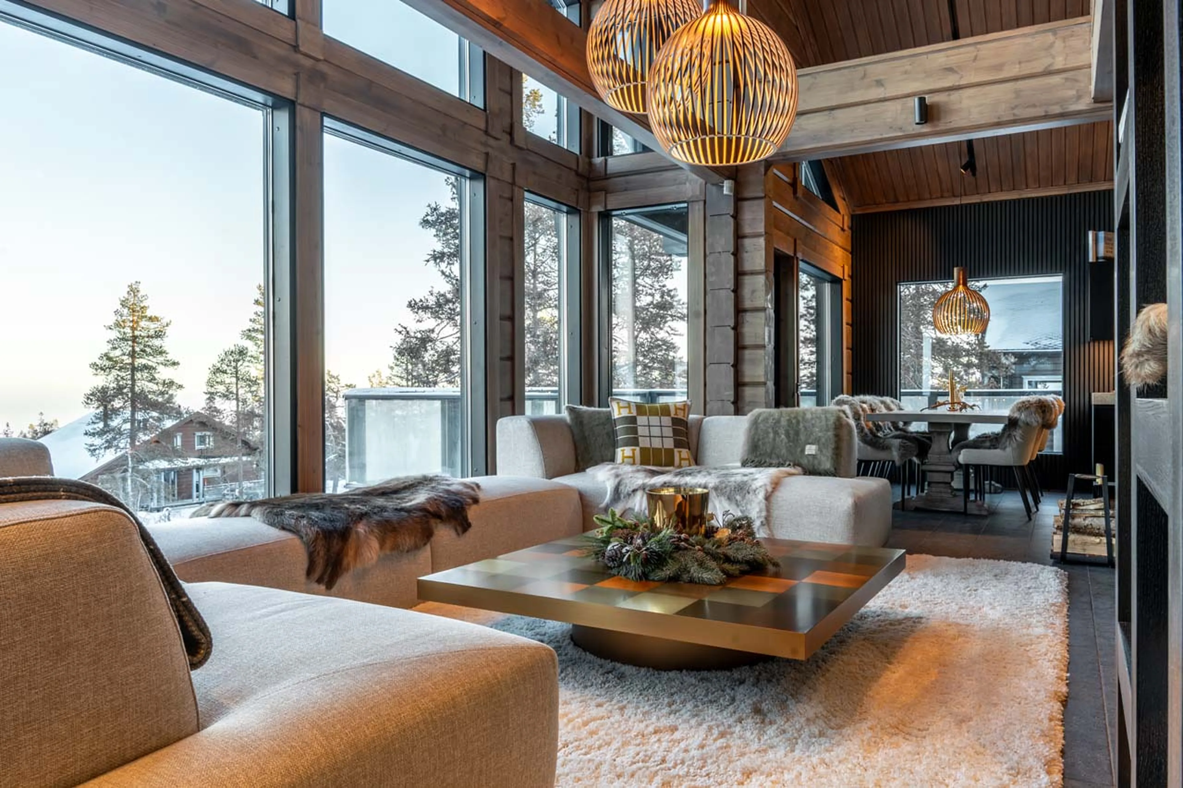 Living room at Chalet Utsu in Levi, Finland