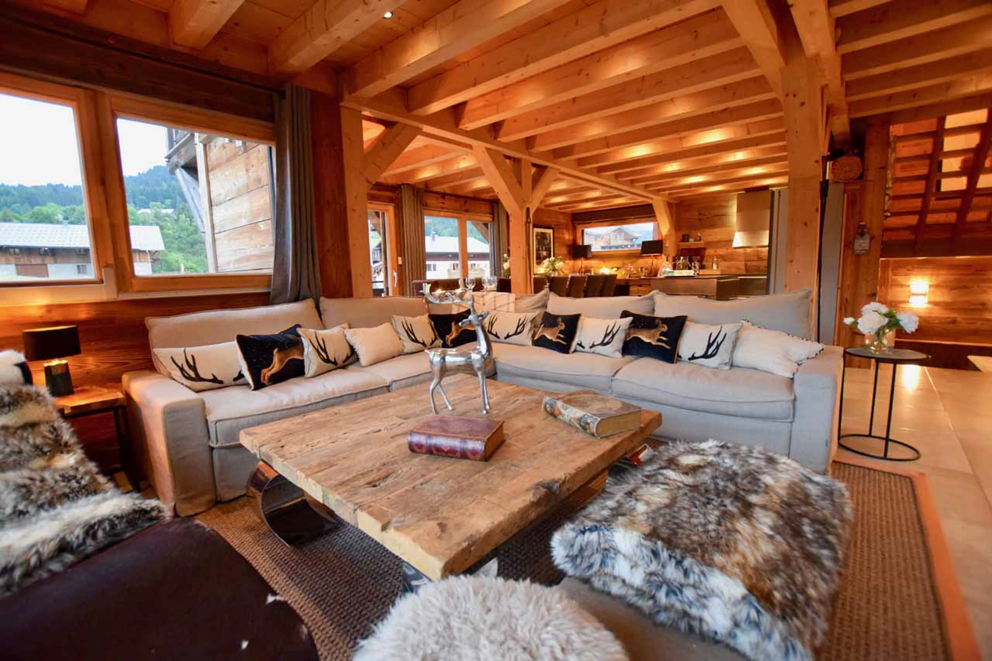 Lounge opens onto a terrace at Chalet Valambrun in Les Gets