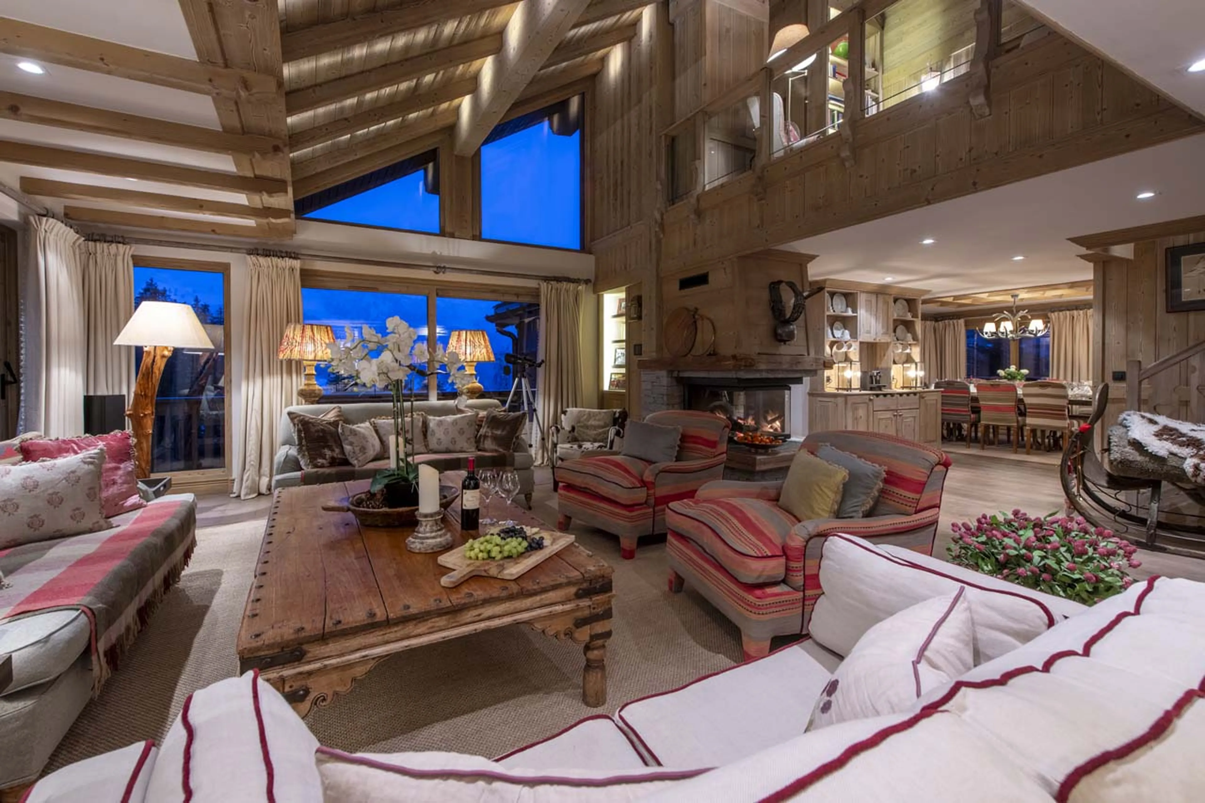 Comfortable sofas in living room of Chalet Valentine in Meribel