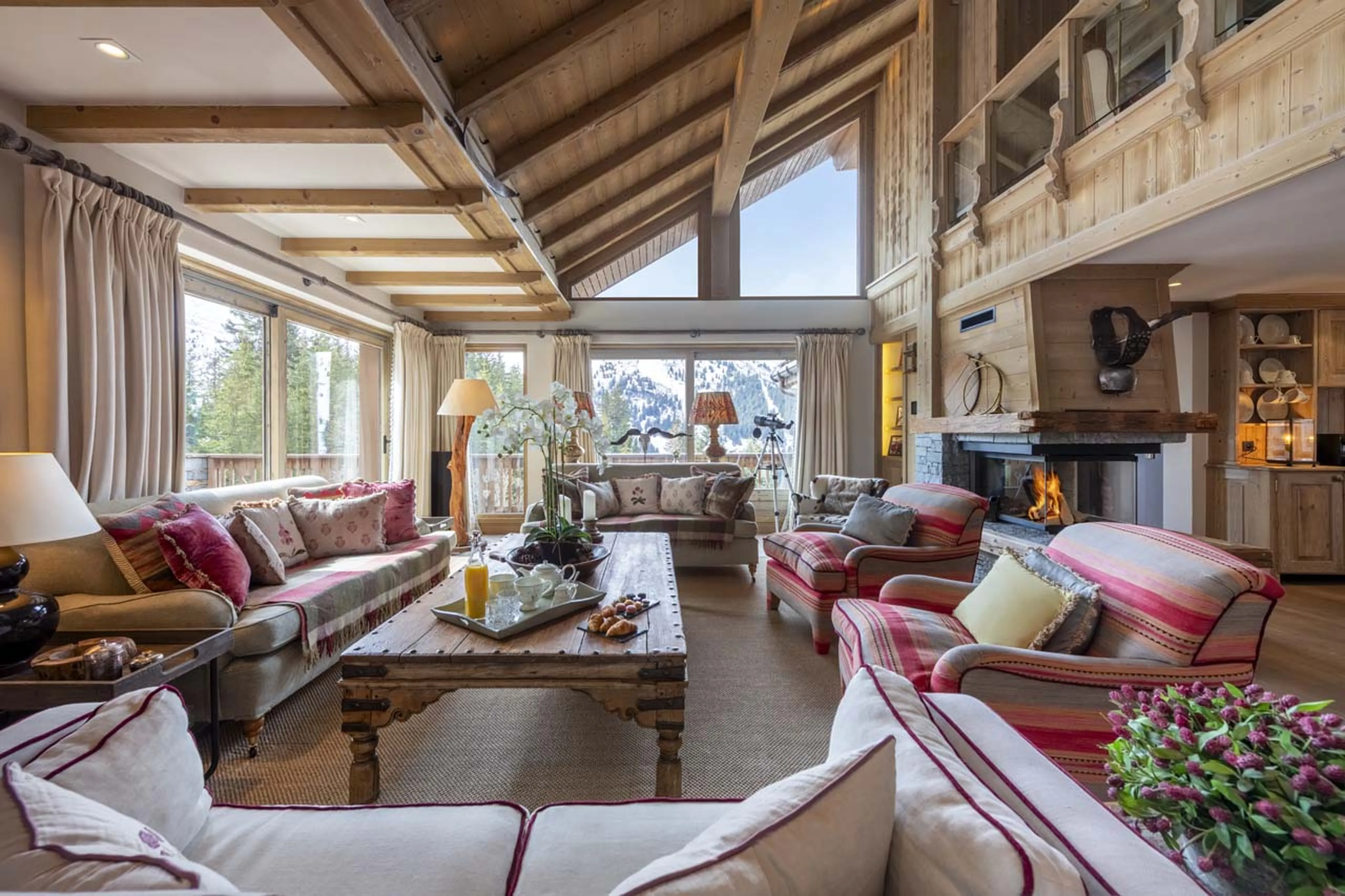 Mountain views from living area at Chalet Valentine in Meribel