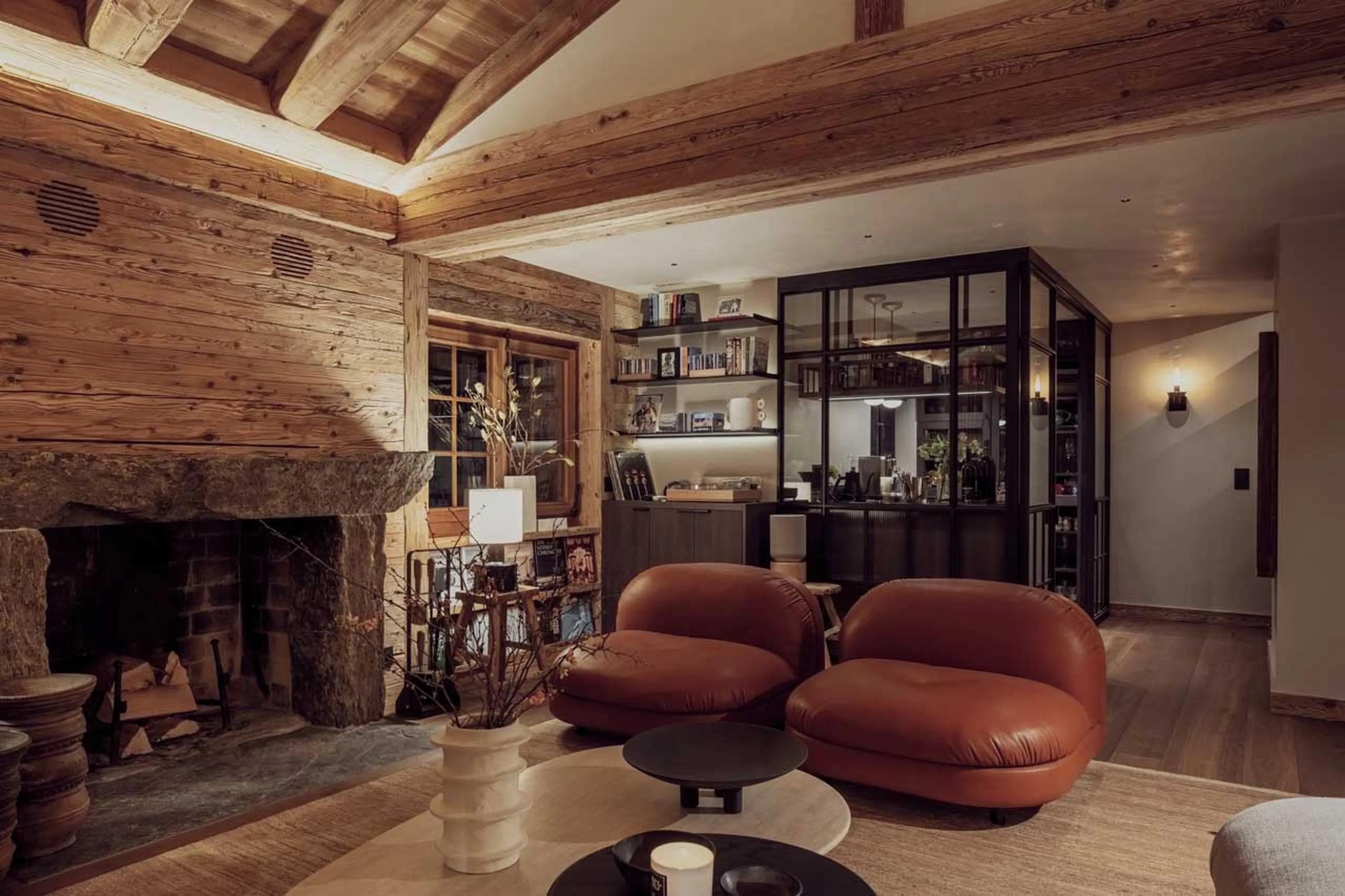 Living area bar at Vallon D'Arbi in Verbier
