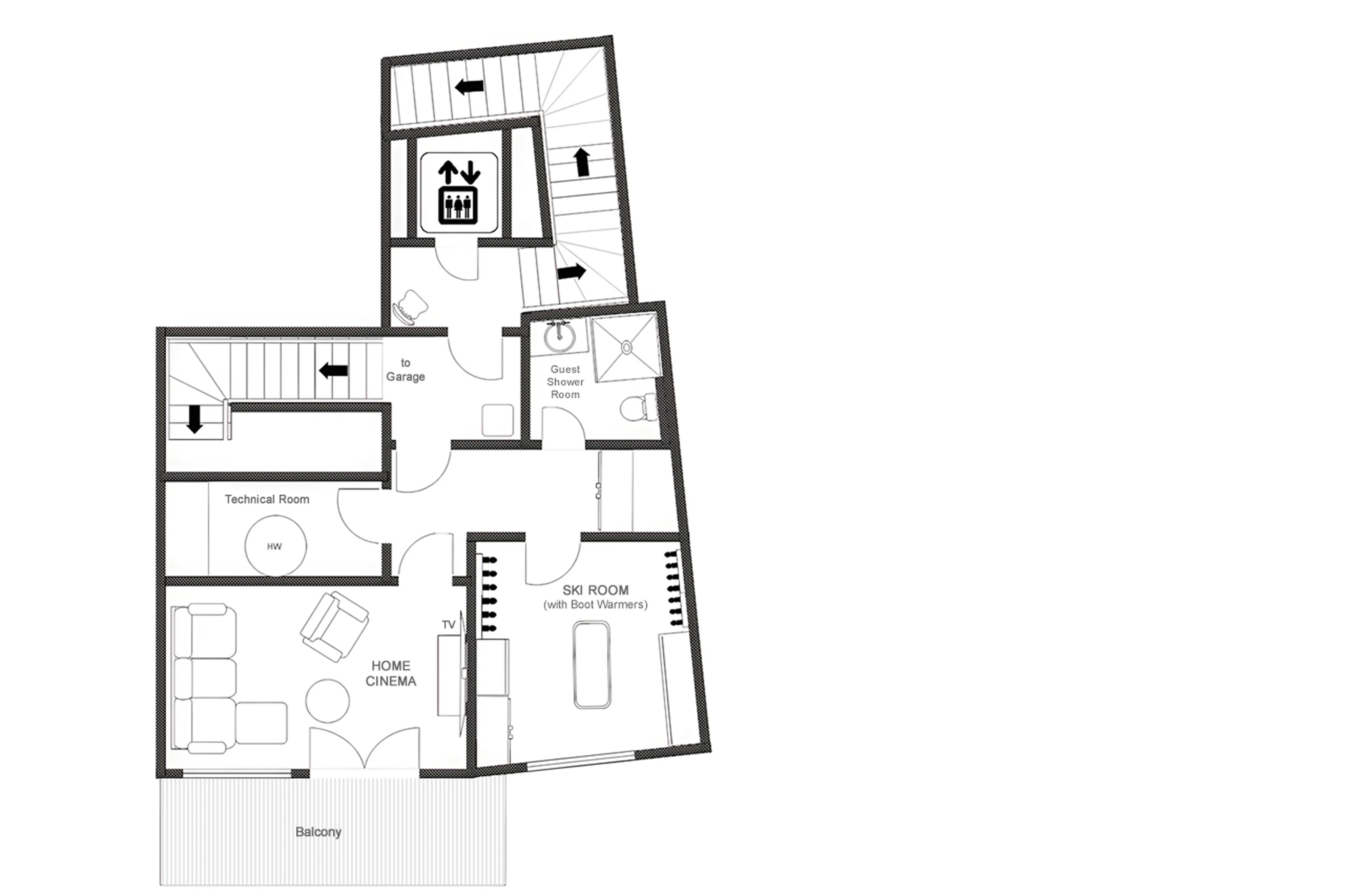 Level -1 floor plan of Chalet D'Arbi in Verbier