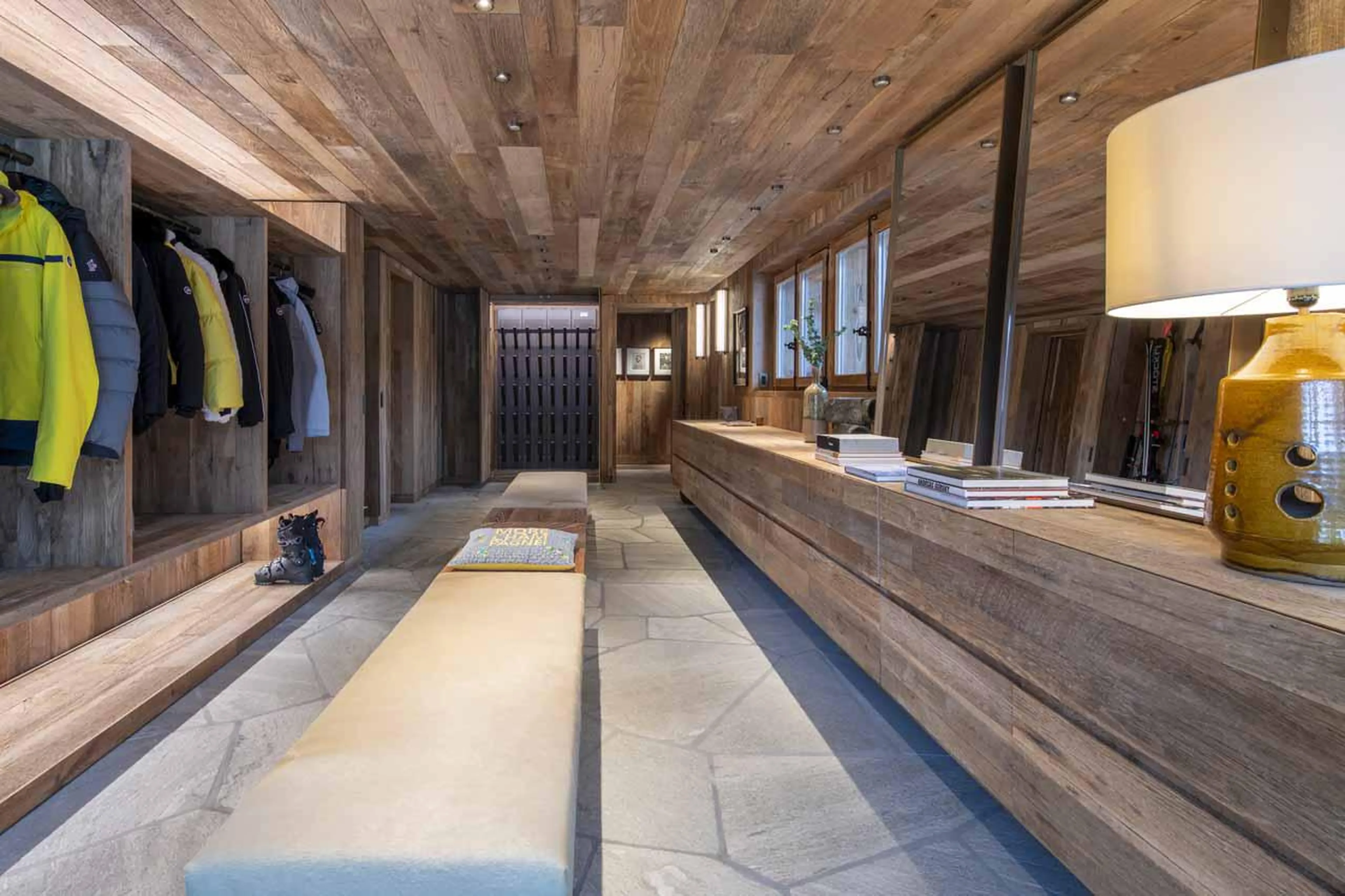 Ski room with plentiful storage space at Chalet Vicuna in Verbier