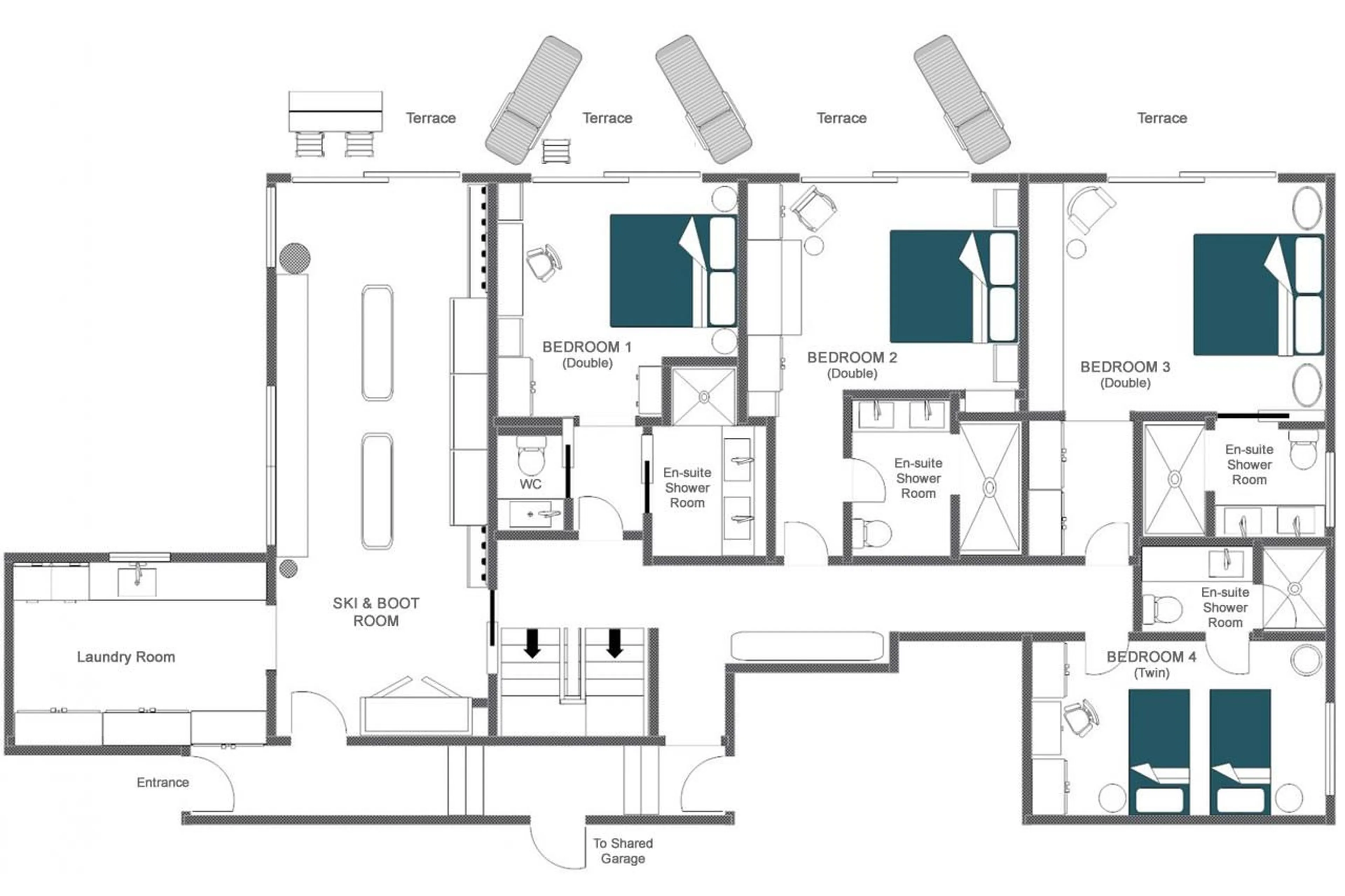 Level 0 floor plan of Chalet Vicuna in Verbier