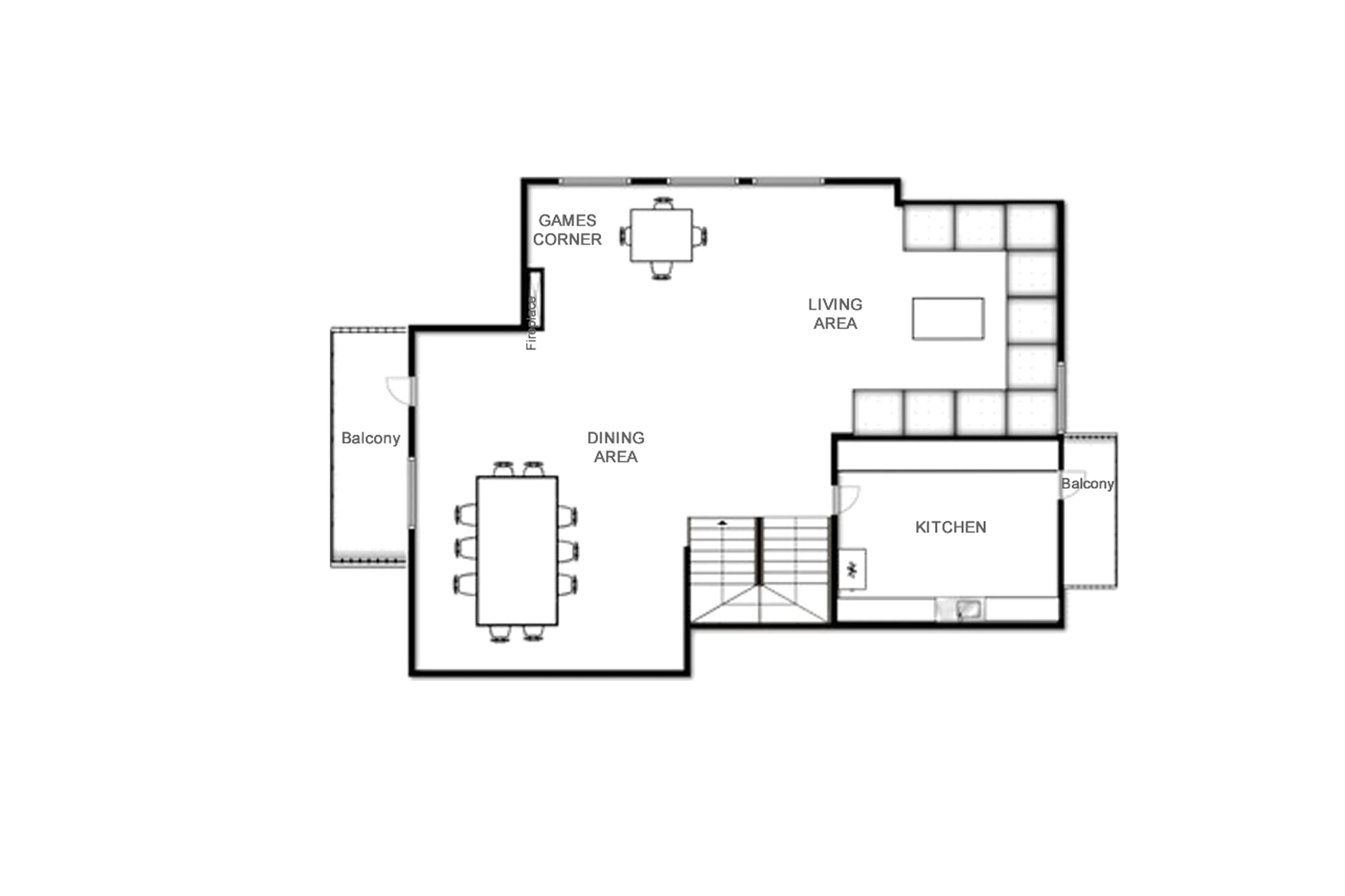 Level 1 floor plan of Chalet Vieux Pont in Val d'Isere