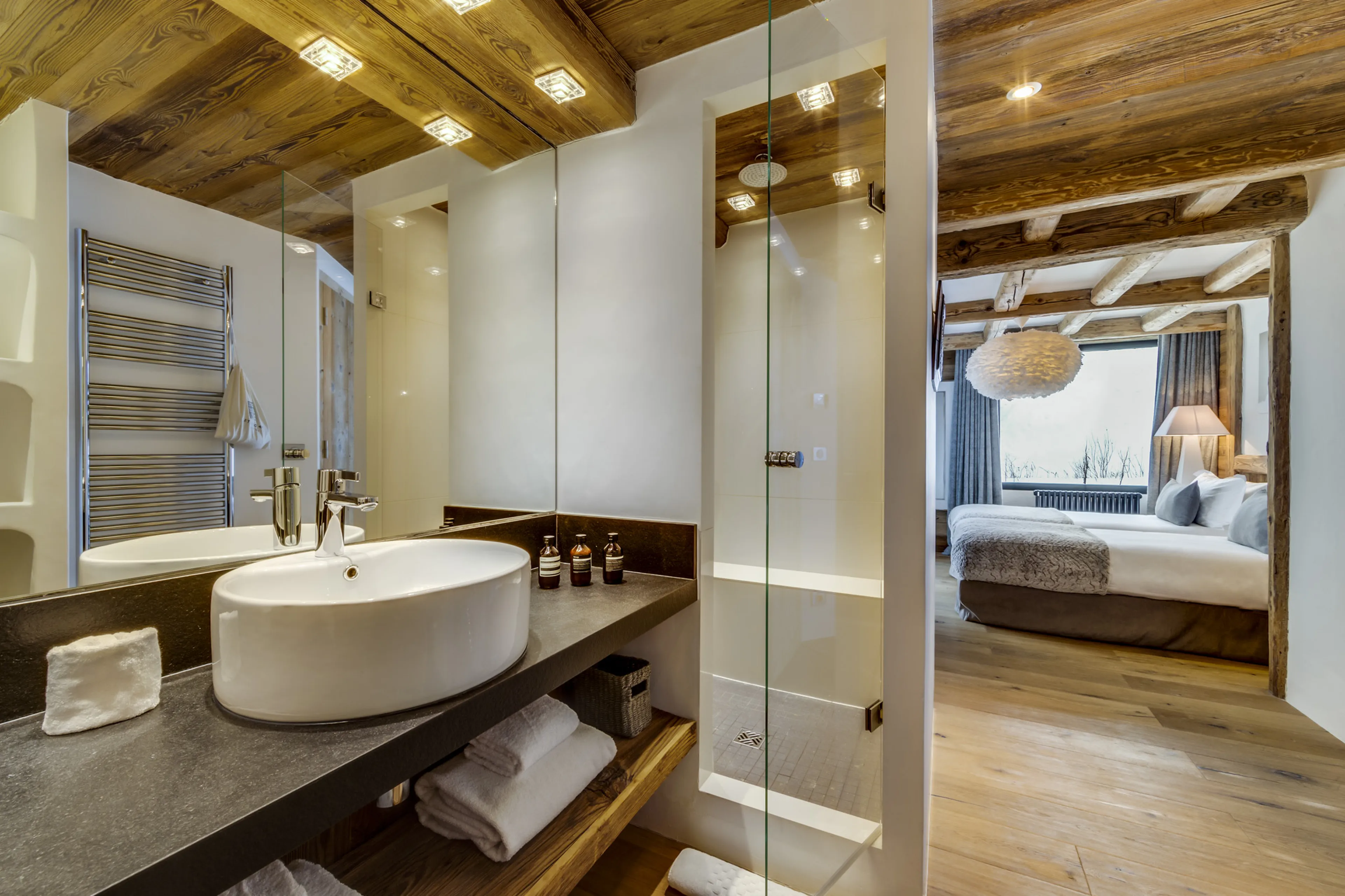 Bedroom one at Chalet Vieux Pont in Val d'Isere