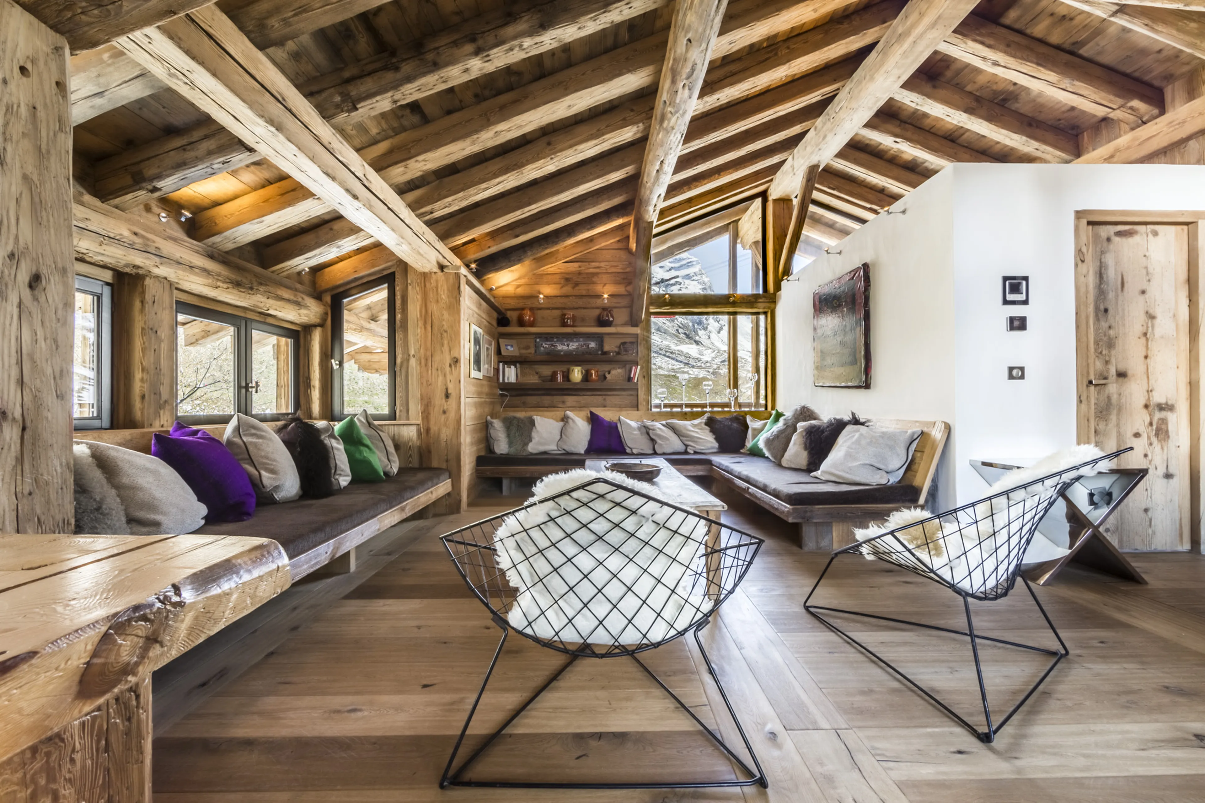 Open plan living area at Chalet Vieux Pont in Val d'Isere