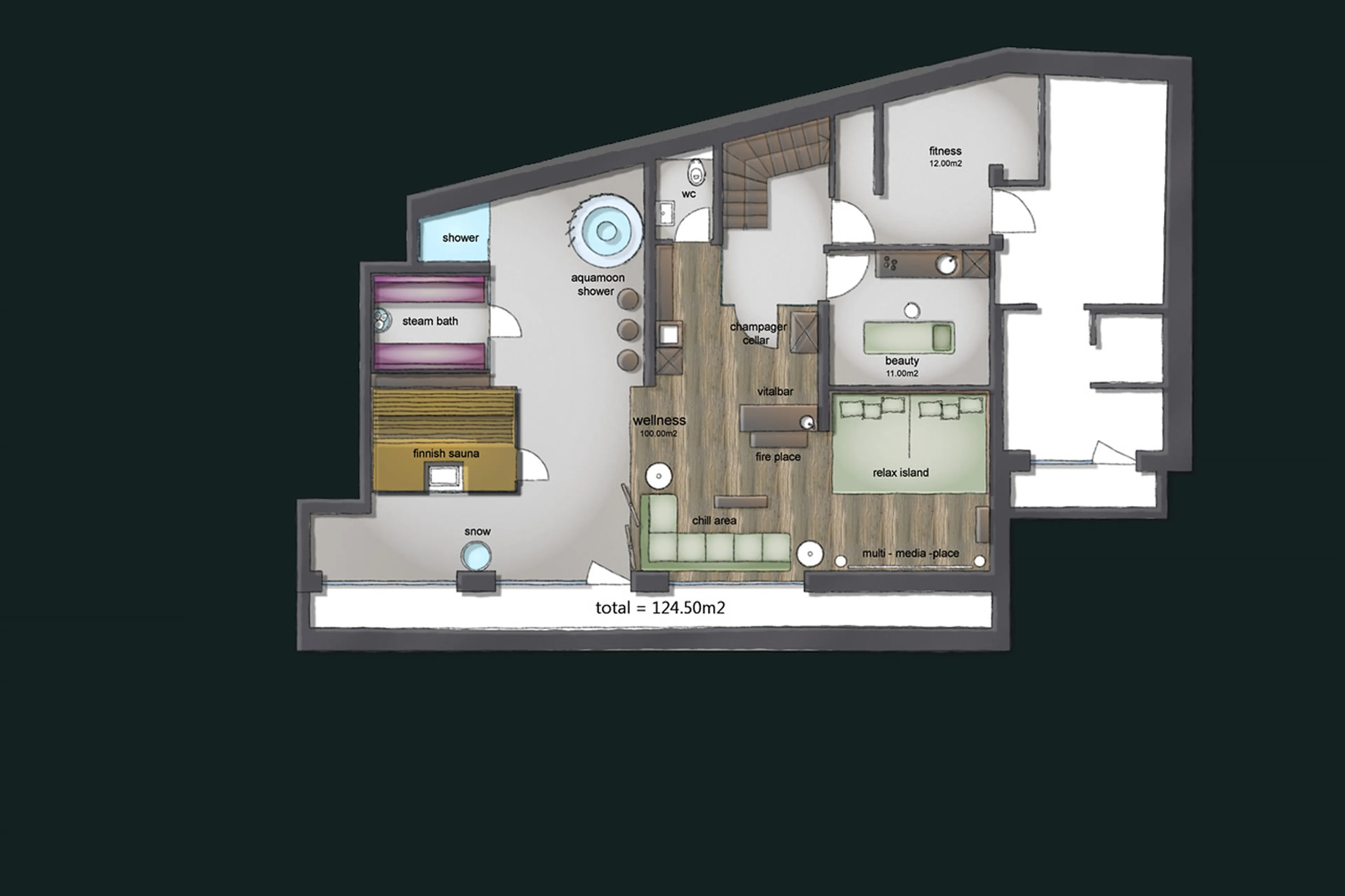 Level -1 floor plan of Chalet Vilaiet in Val Gardena