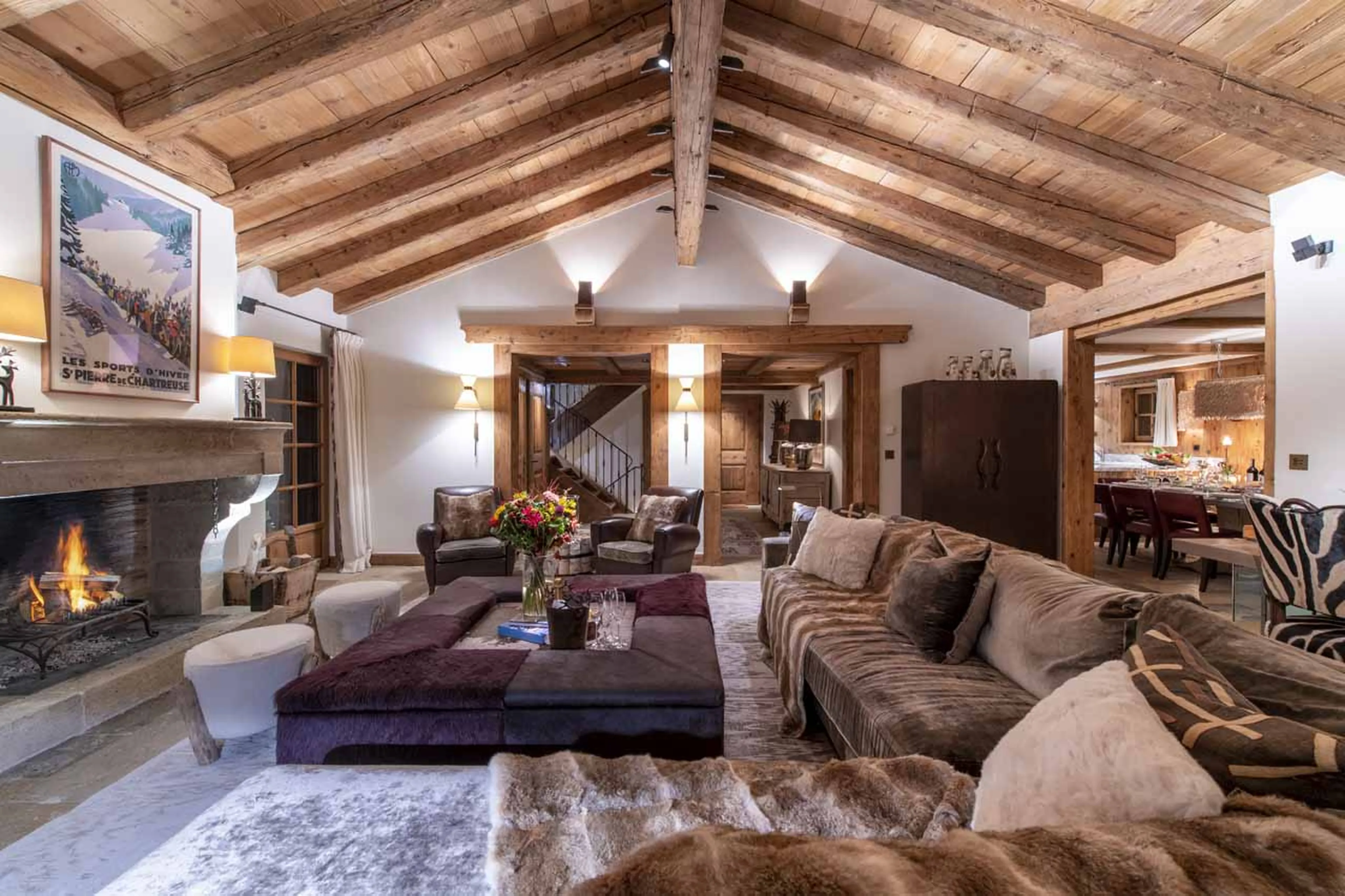 Living area and dining area at Chalet Virmadisa in Verbier