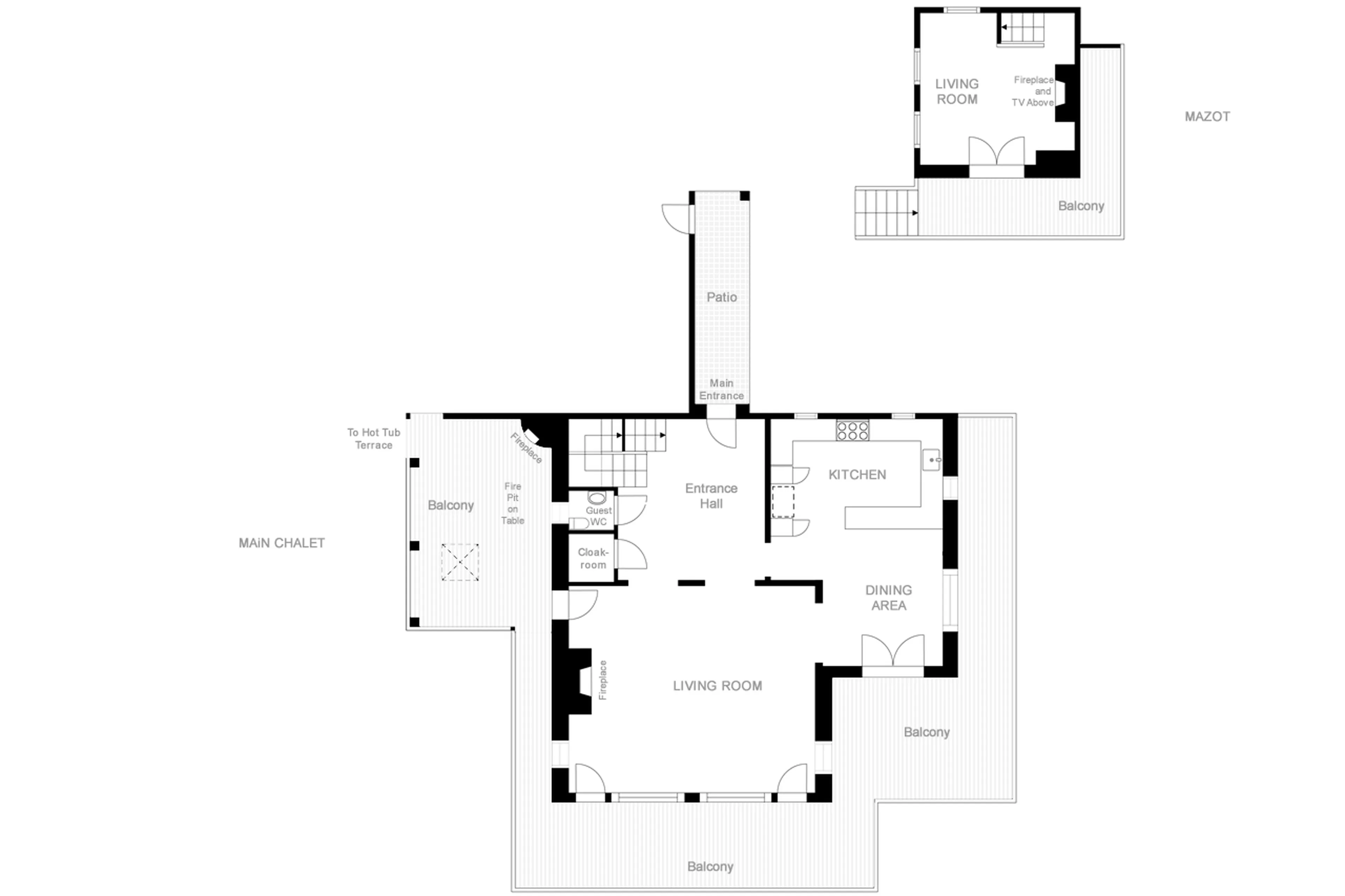 Main level floor plan of Chalet Virmadisa in Verbier