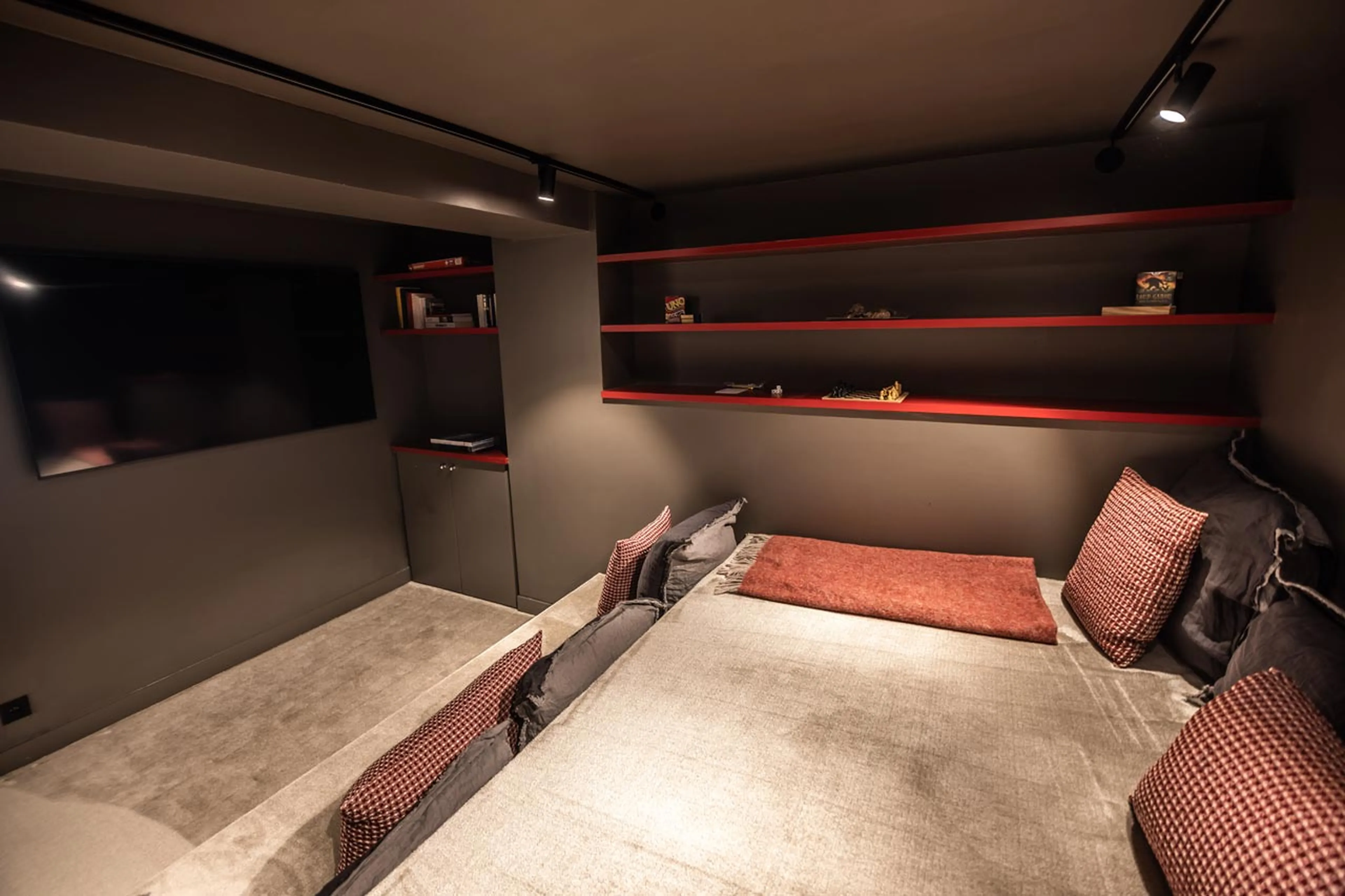 Seating in home cinema at Chalet Le Volet Rouge in Chamonix