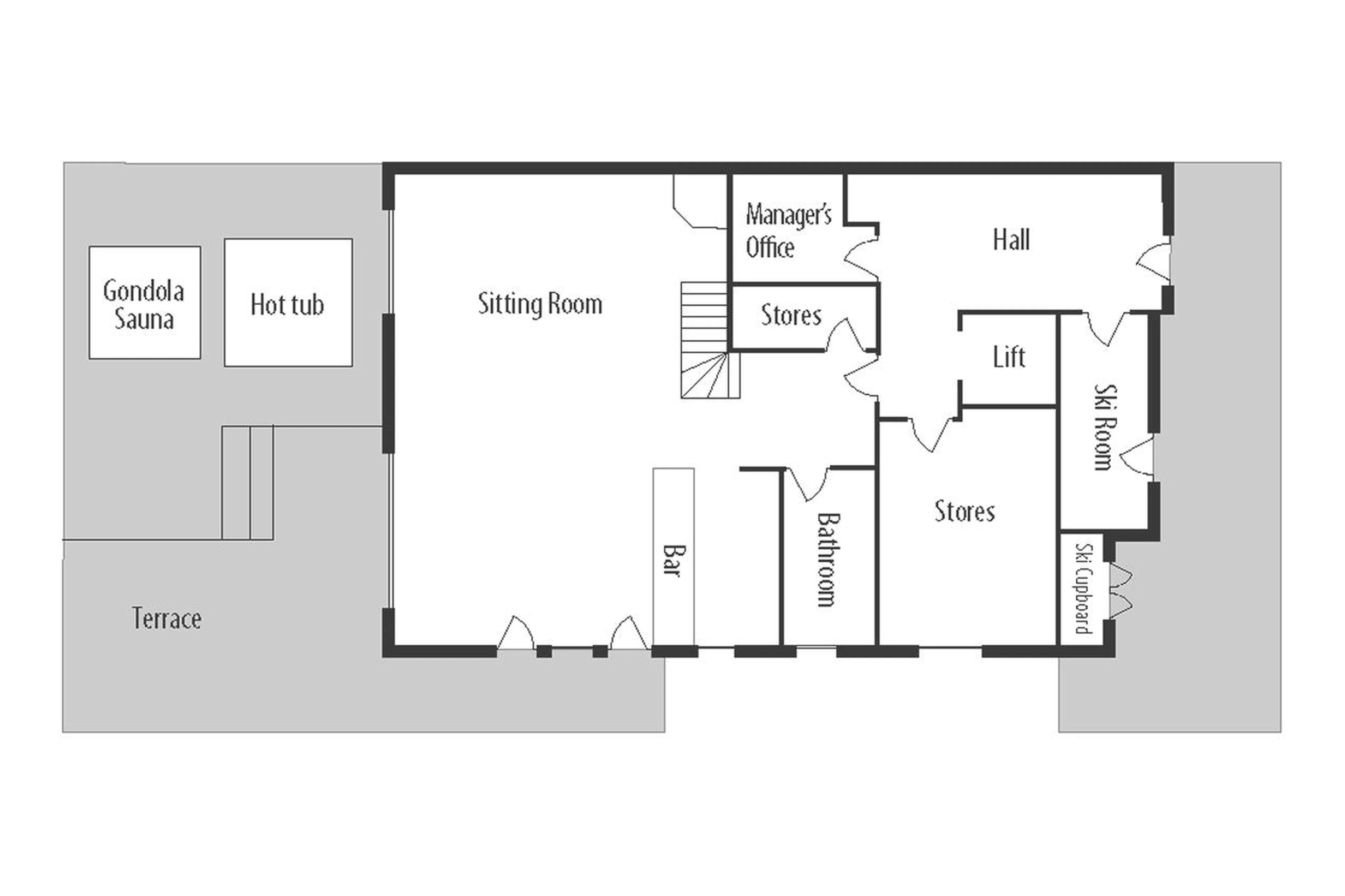 Level 0 floor plan of Chalet Zen in Zermatt