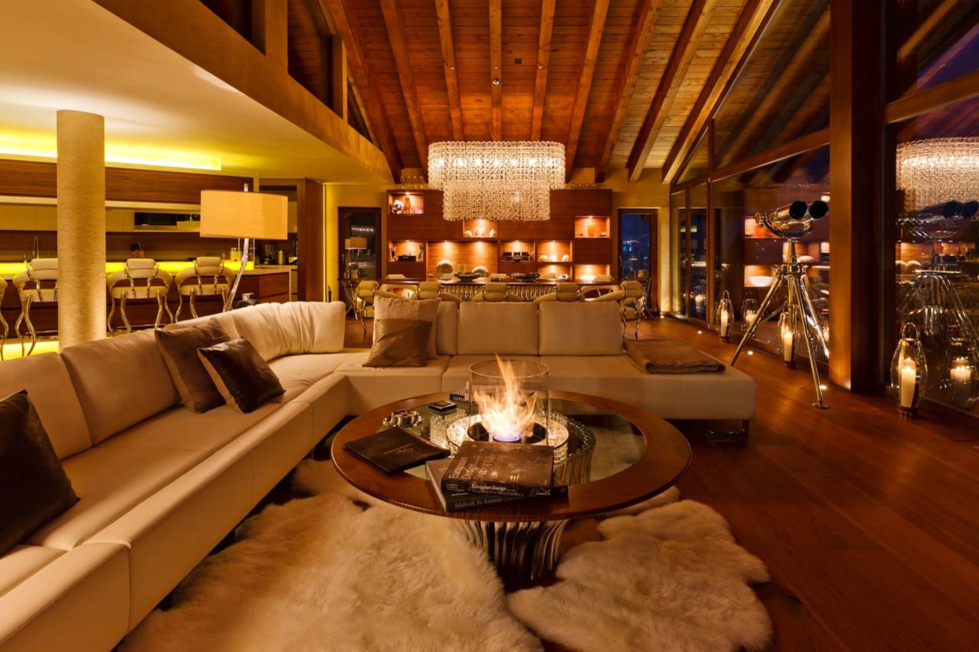 Coffee table in living room of Chalet Zermatt Peak in Zermatt