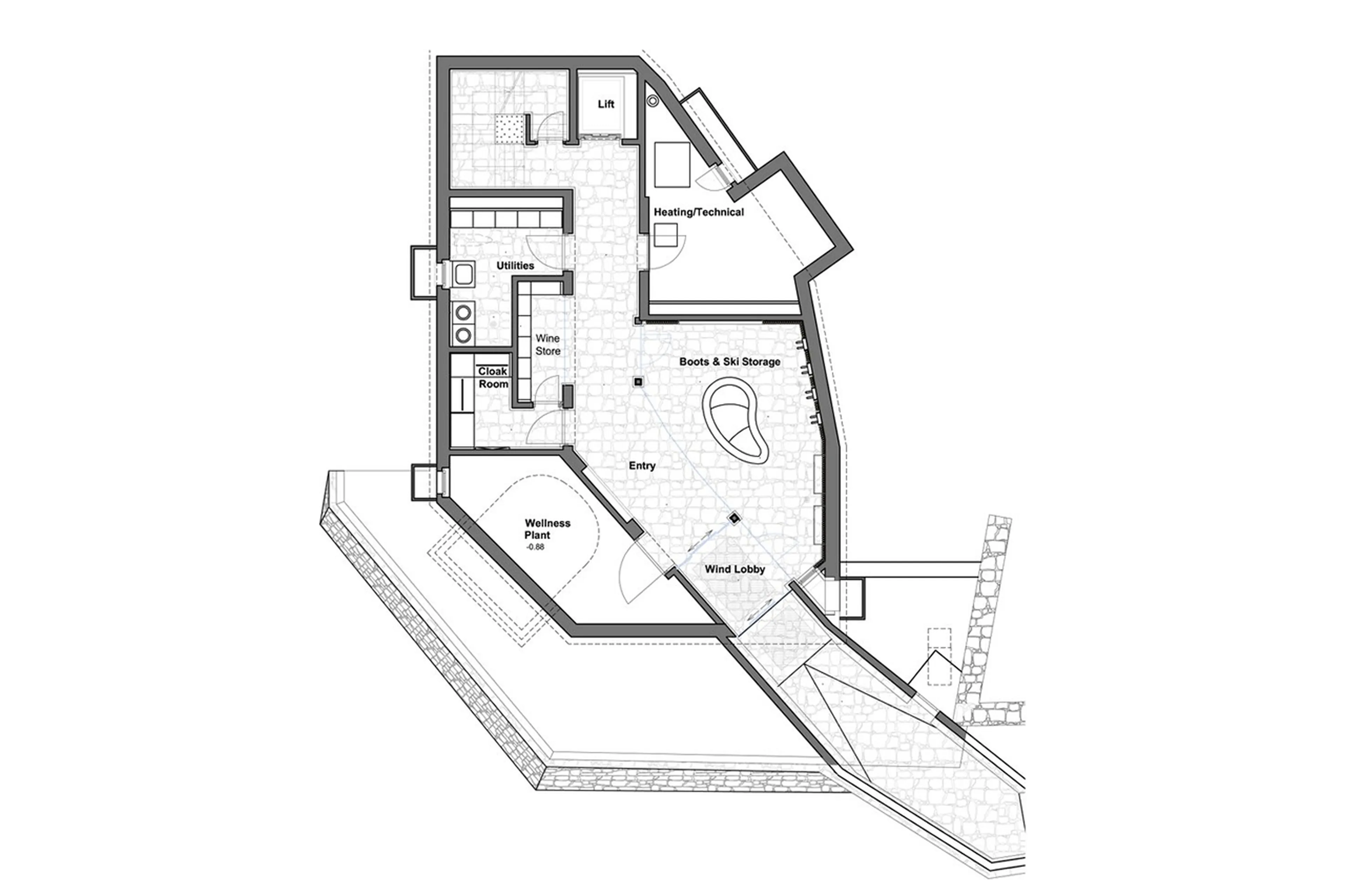Floor plan of basement at Chalet Zermatt Peak in Zermatt