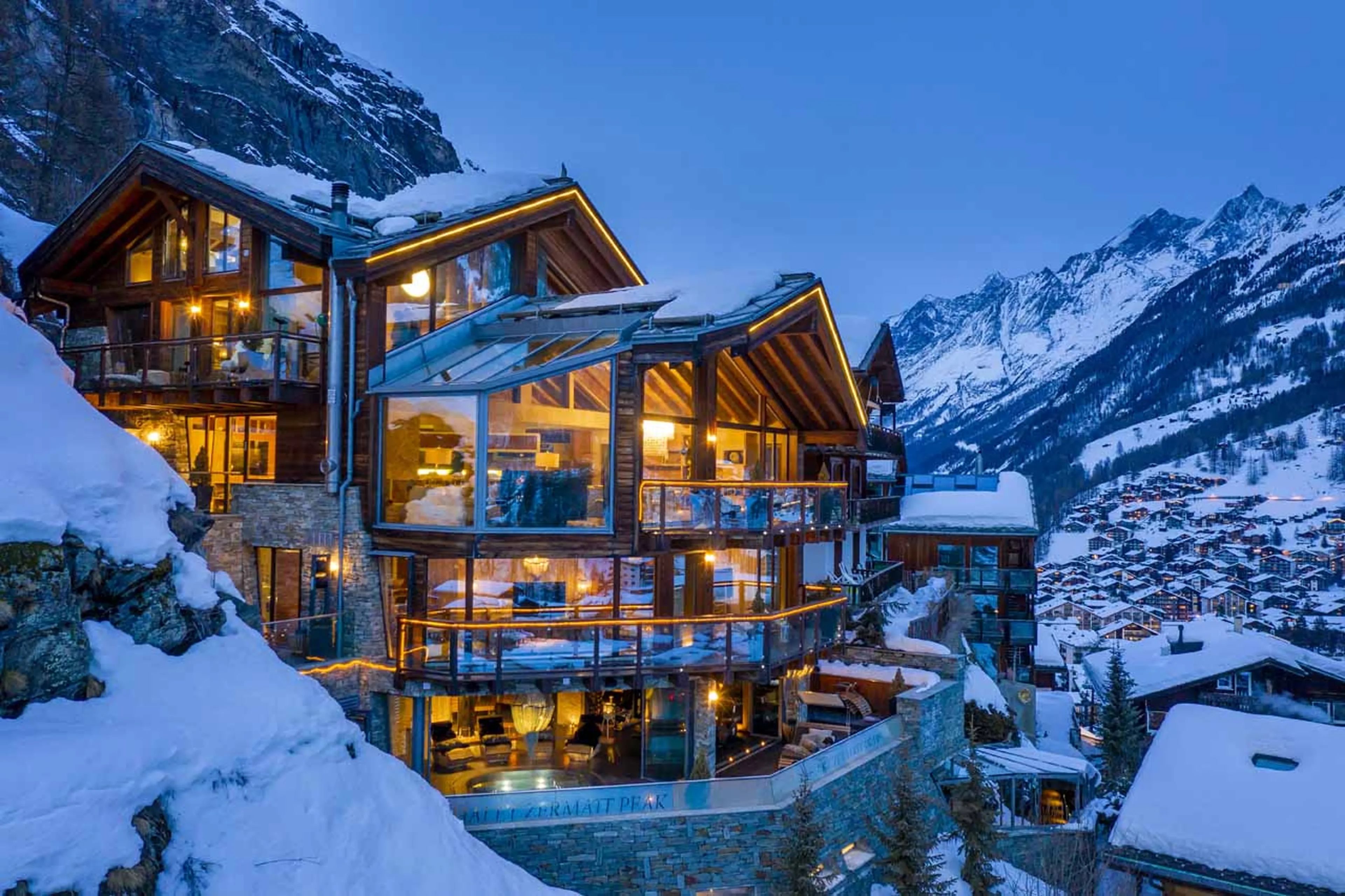 Exterior of Chalet Zermatt Peak in Zermatt at night