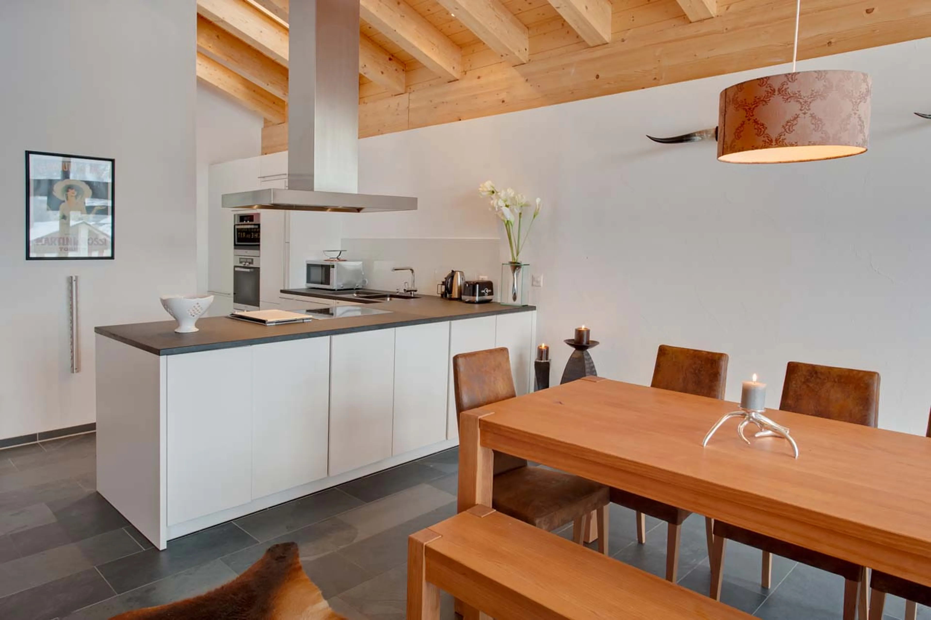 Fully-equipped kitchen at Chalet Zora in Zermatt