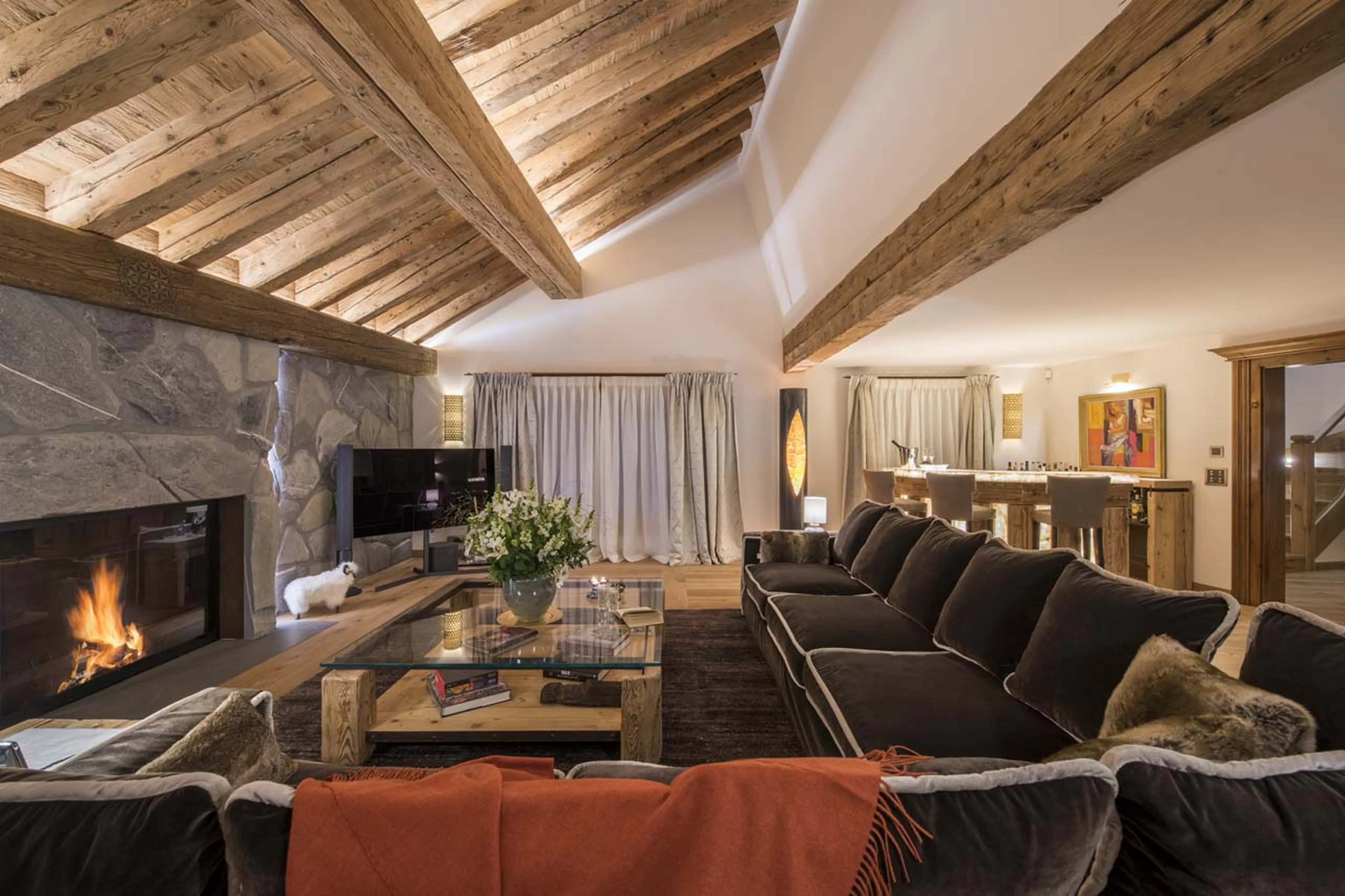 TV in living room at Chesa El Toula in St Moritz