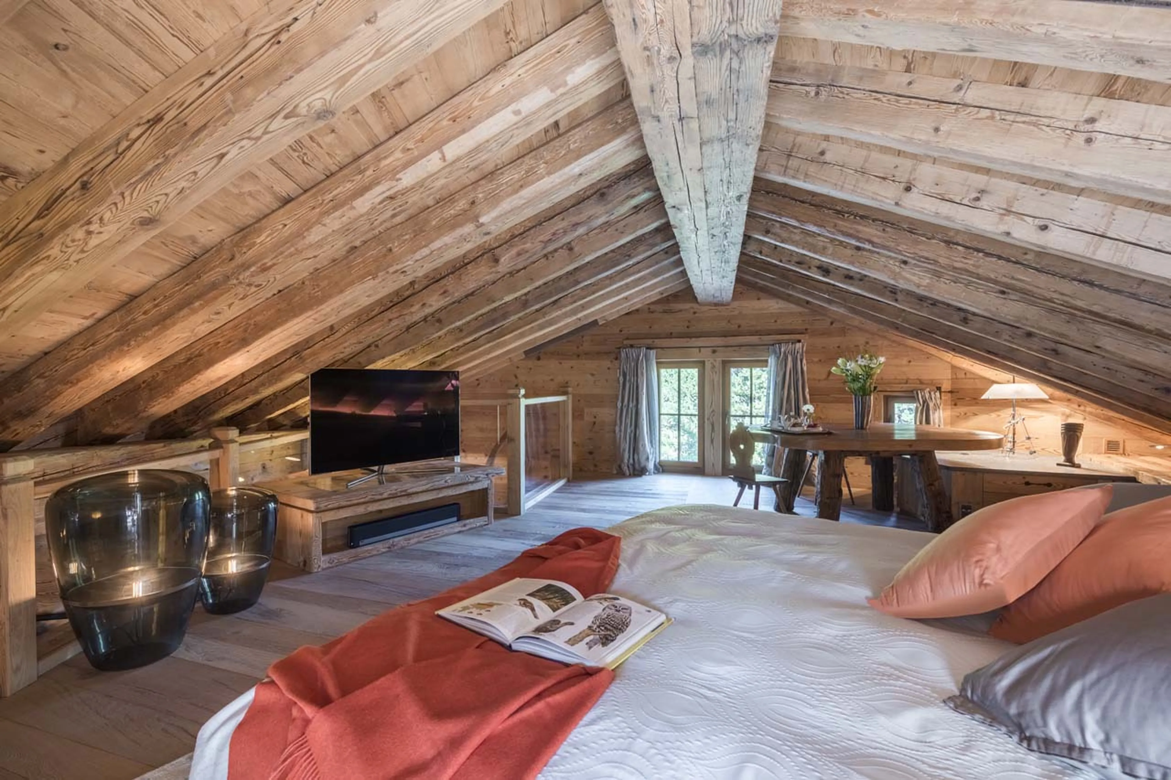 Bedroom one under eaves at Chesa El Toula in St Moritz