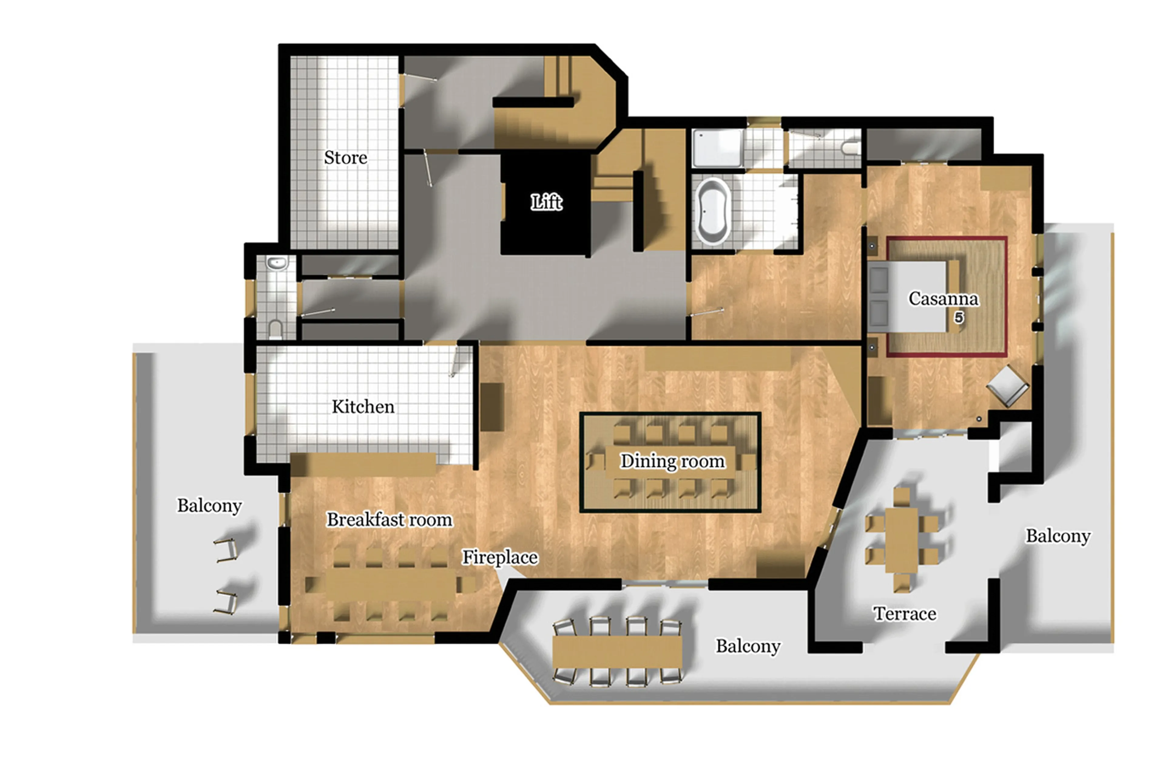 Level 0 floor plan of Chesa Falcun in Klosters