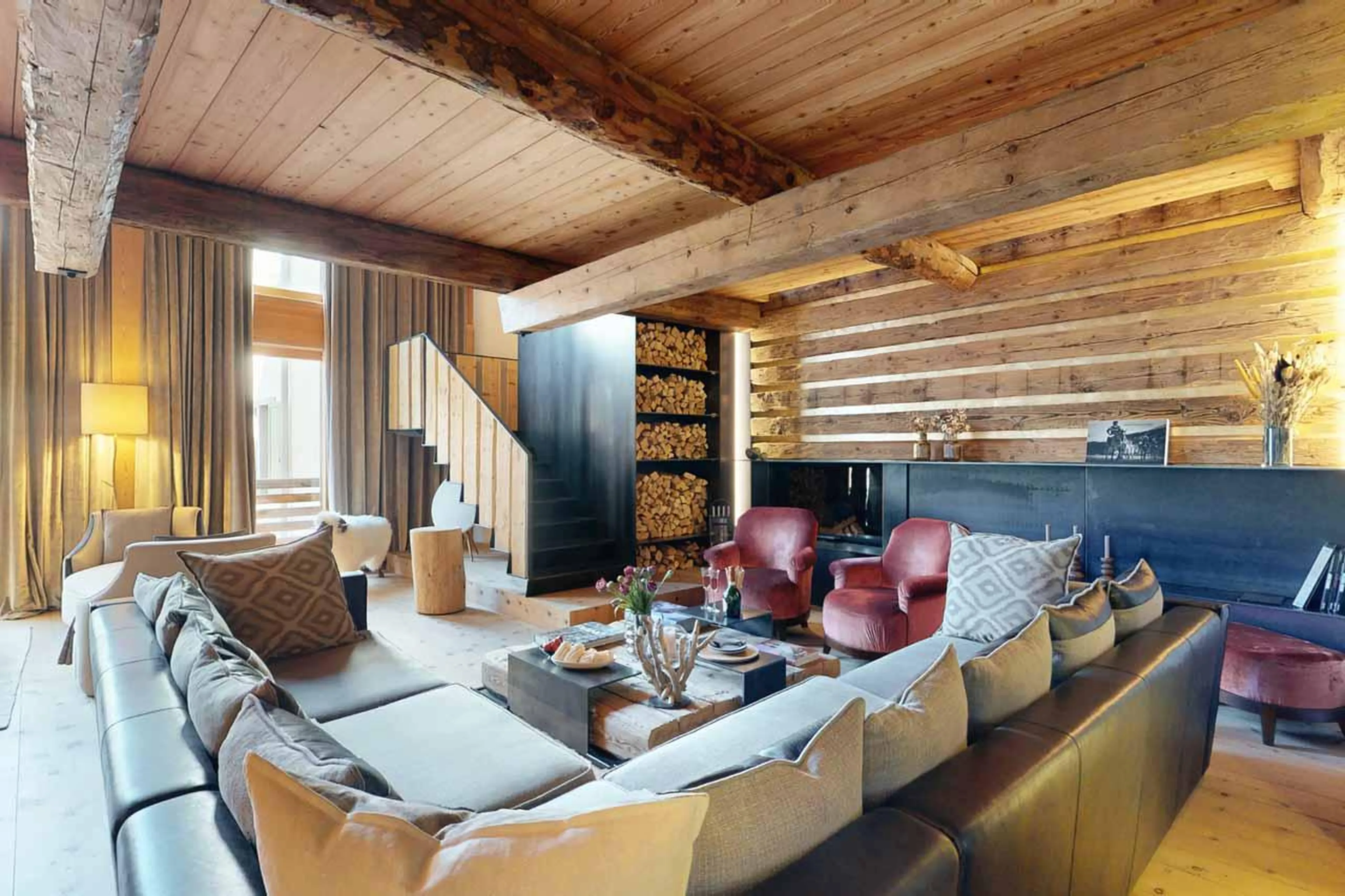 Living area and sofas at Chesa Laret in St Moritz